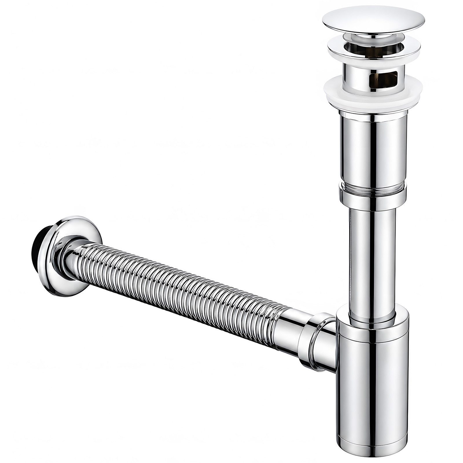 HOMELODY Ablaufgarnitur Siphon Pop Up Ablaufgarnitur mit Überlauf Universal Röhrensiphon Set Waschtisch Bad Geruchsverschluss Stöpsel Abfluss Garnitur Chrom