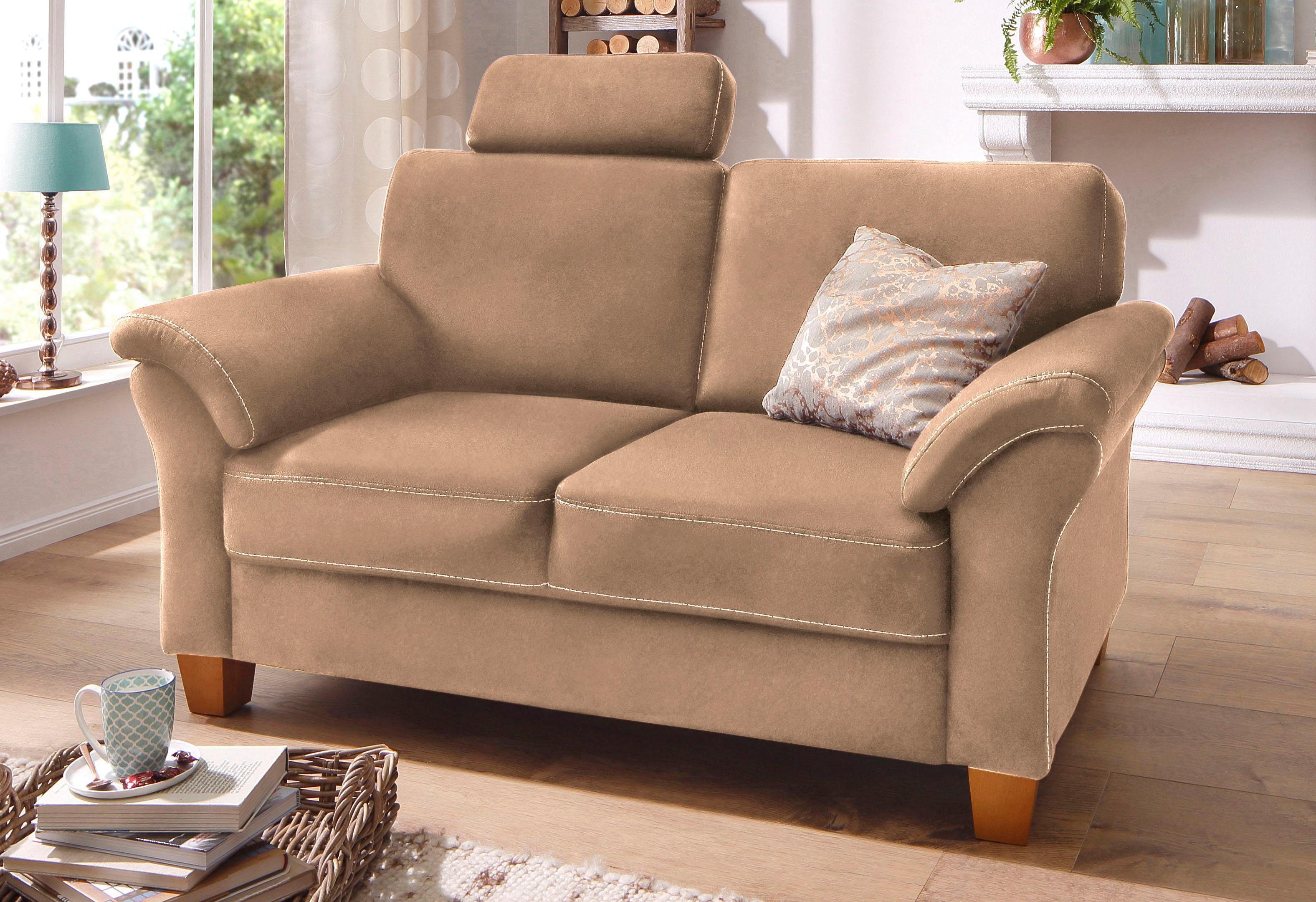 OTTO home 2-Sitzer Borkum, B: 156 cm, Federkern-Polsterung, Landhausstil, Sitzhöhe 46 cm, Kopfstützen nachrüstbar, Wellenunterfederung, Massivholzfüße