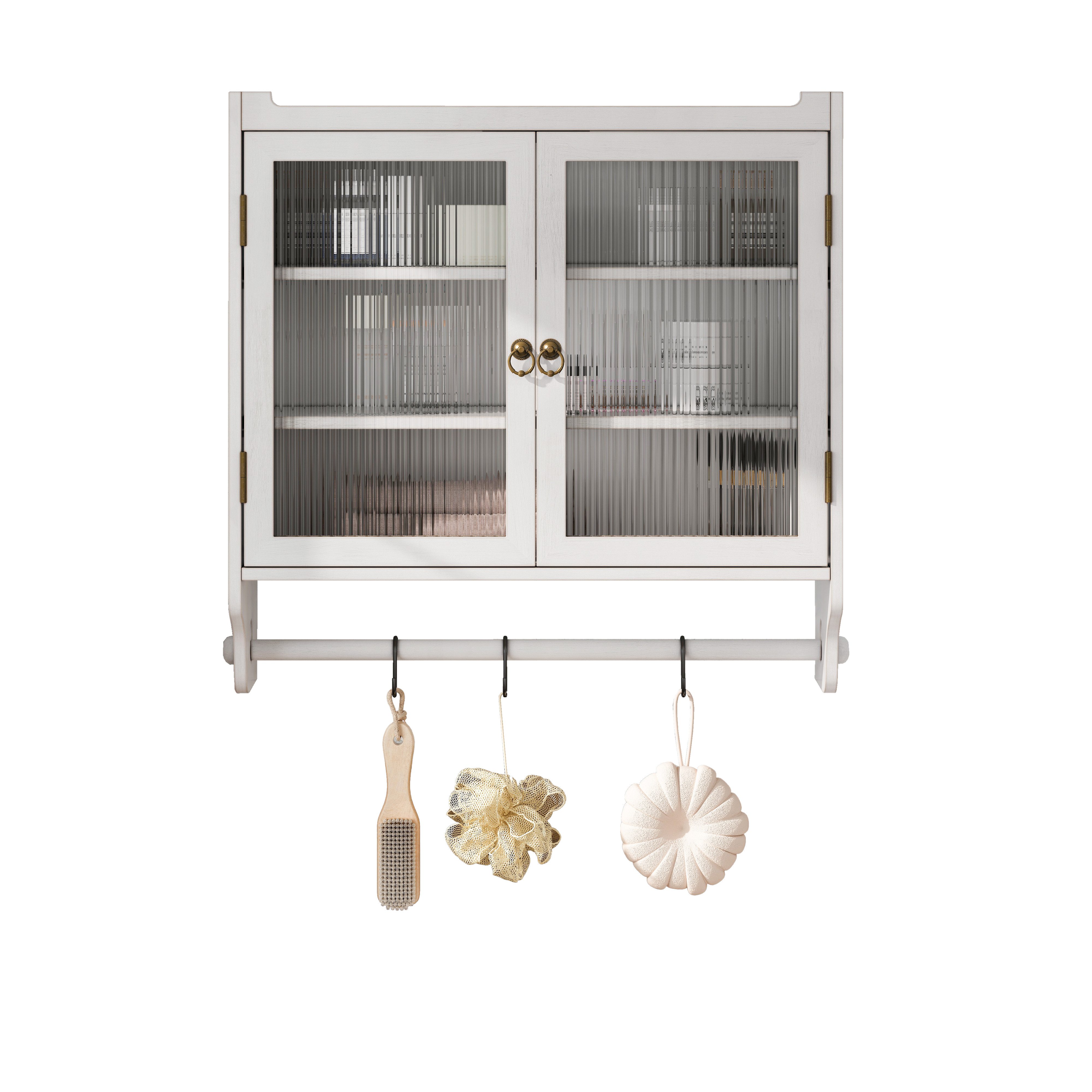 FANNOU Hängeschrank Glastür Vintage Doppeltür Wandschrank, 63 x 60 x 18 cm für Badezimmer, Küche, Esszimmer