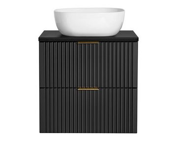 einfachgutemoebel Waschtisch-Set Badezimmer Waschplatz Blackened 60cm, Becken weiß, schwarz, (Badmöbel Set, 1-St., Waschtisch Unterschrank)