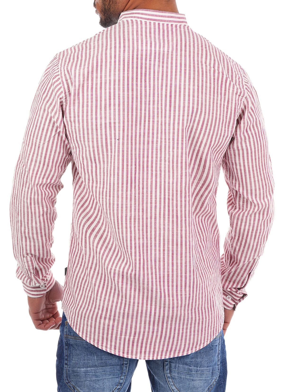 CARISMA Langarmhemd Herren Baumwoll Leinen Mix Tunika Hemd 8454 Regular Langarm Stehkragen Gestreift – Bild 2 von 3