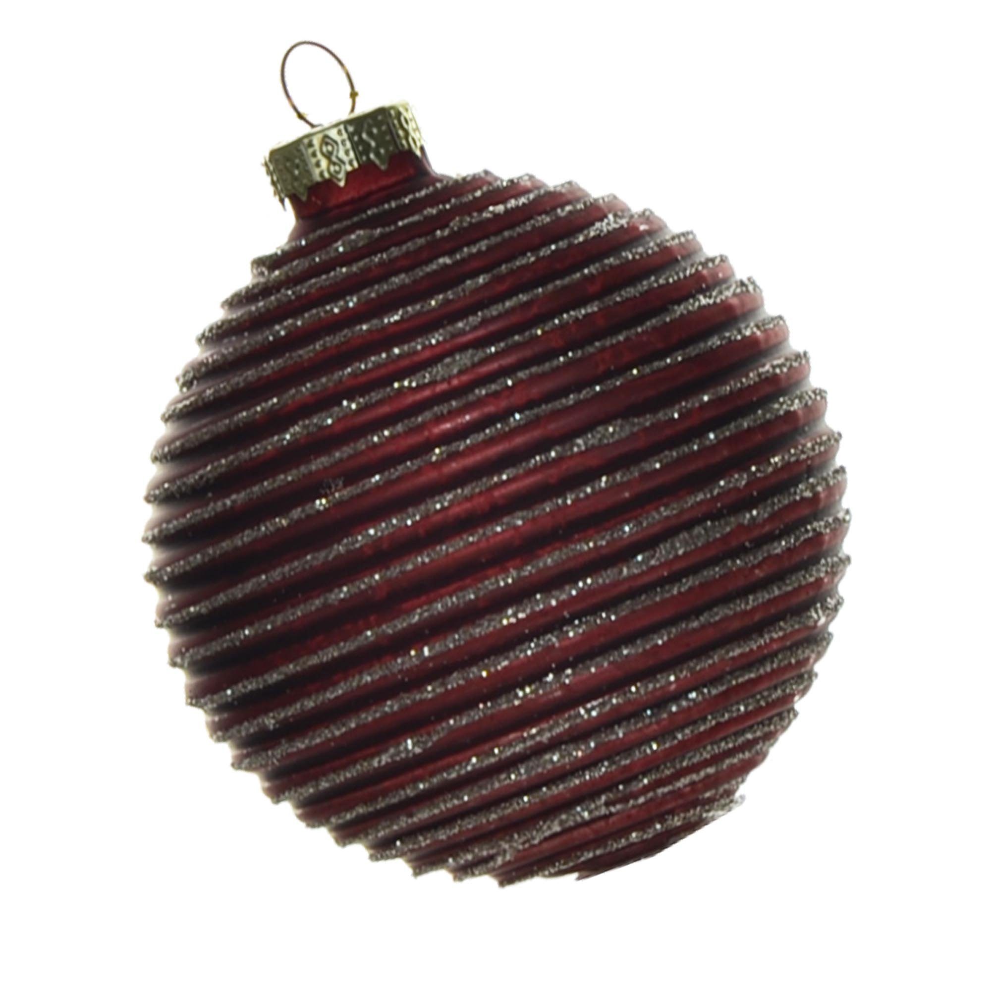 B&S Weihnachtsbaumkugel Weihnachtsbaumkugel aus Glas Ø 8 cm rot Rille | Weihnachtskugeln