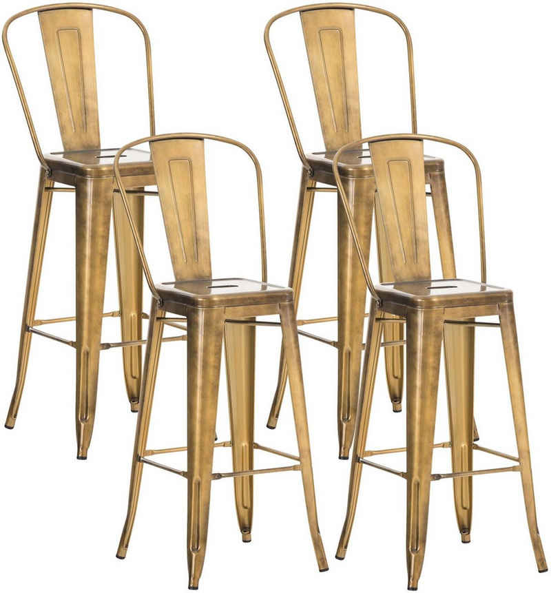 TPFLiving Barhocker Adnan (Set, 4 St., mit Rückenlehne und Fußstütze - Barstuhl - Hocker für Theke & Küche), Pulverbeschichtetes Metall - Barhocker Gold