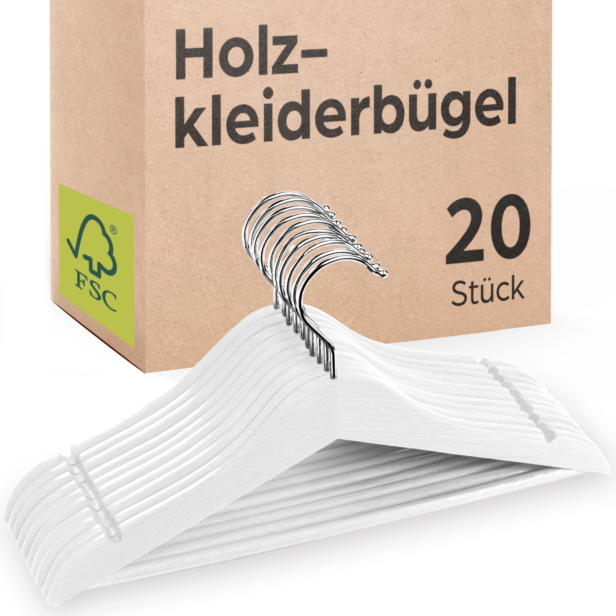 Praknu Kleiderbügel 20 Kleiderbügel Weiß - Kleiderbügel aus FSC® Holz mit S günstig online kaufen