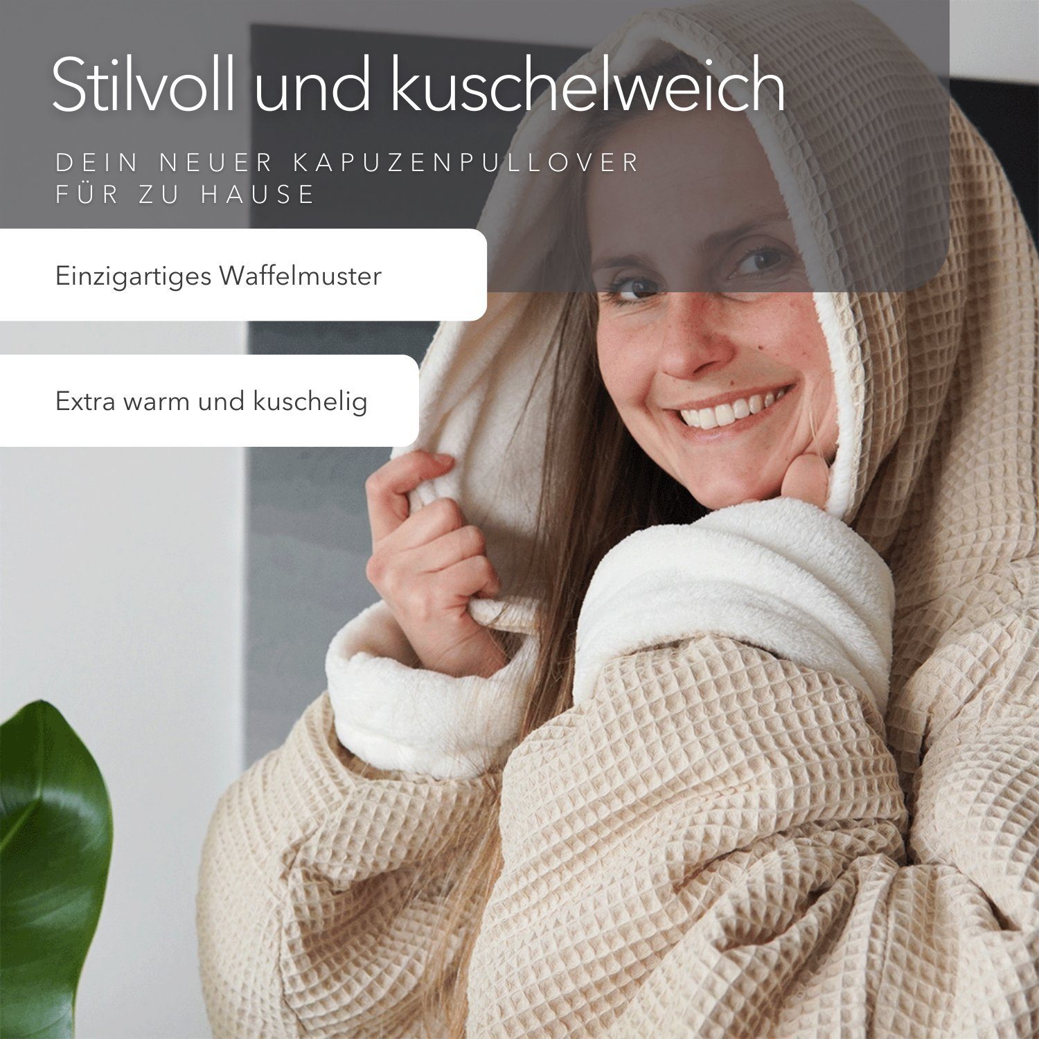 weicher in Germany in blanketino, Kapuzendecke, Kuschelhoodie Deckenhoodie, Farben, Creme Wohndecke hochwertiger Made