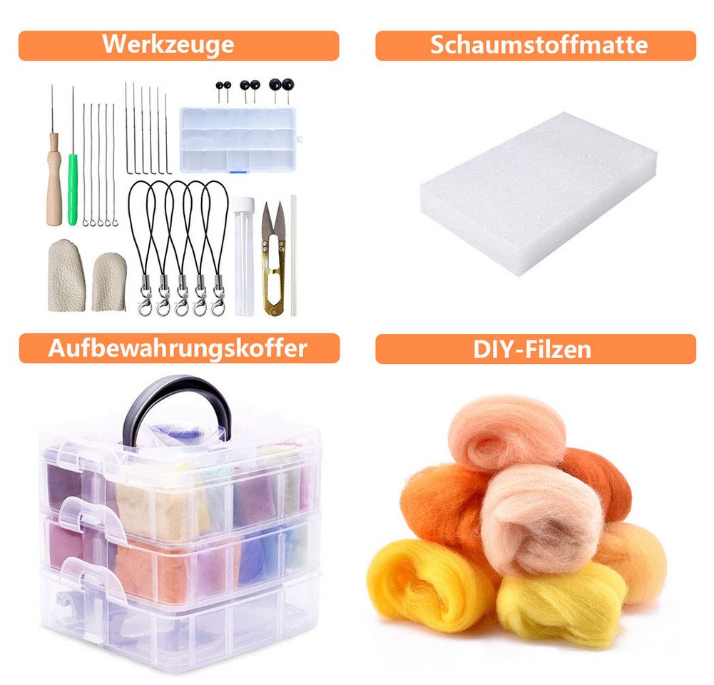 Thumbnail - TWSOUL Bastelfilz DIY-Nadelfilzset, 40 Farben, Das Zubehör ist reichhaltig und kann zu Puppen usw. verarbeitet werden