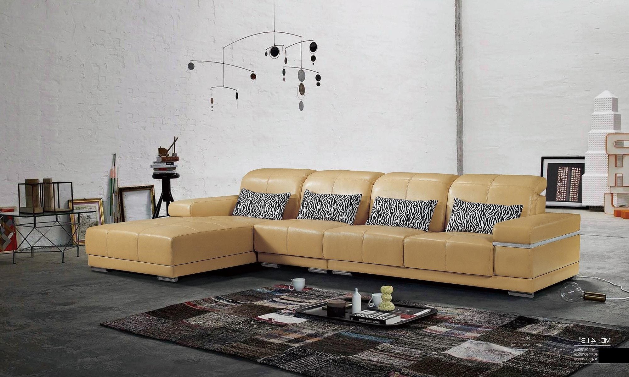 Ecksofa Modernes Leder-Ecksofa in beige-grau mit komfortabler Polsterung