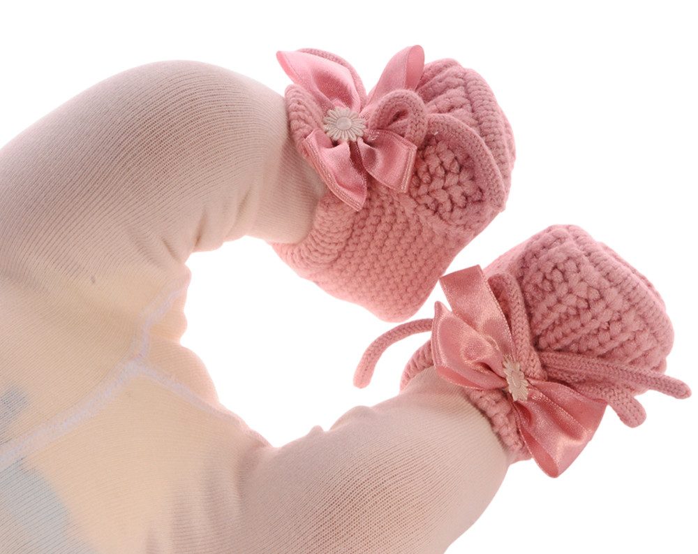 La Bortini Füßlinge Baby Strickschuhe Schleifen Erstlingsschuhe booties Socken weich, festlich, elastisch, für Neugeborene – Bild 4 von 4