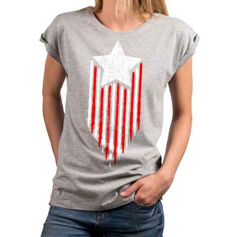 MAKAYA Print-Shirt Vintage Amerika Fahne amerikanische Flagge Damen Top Kurzarmshirt, große Größen