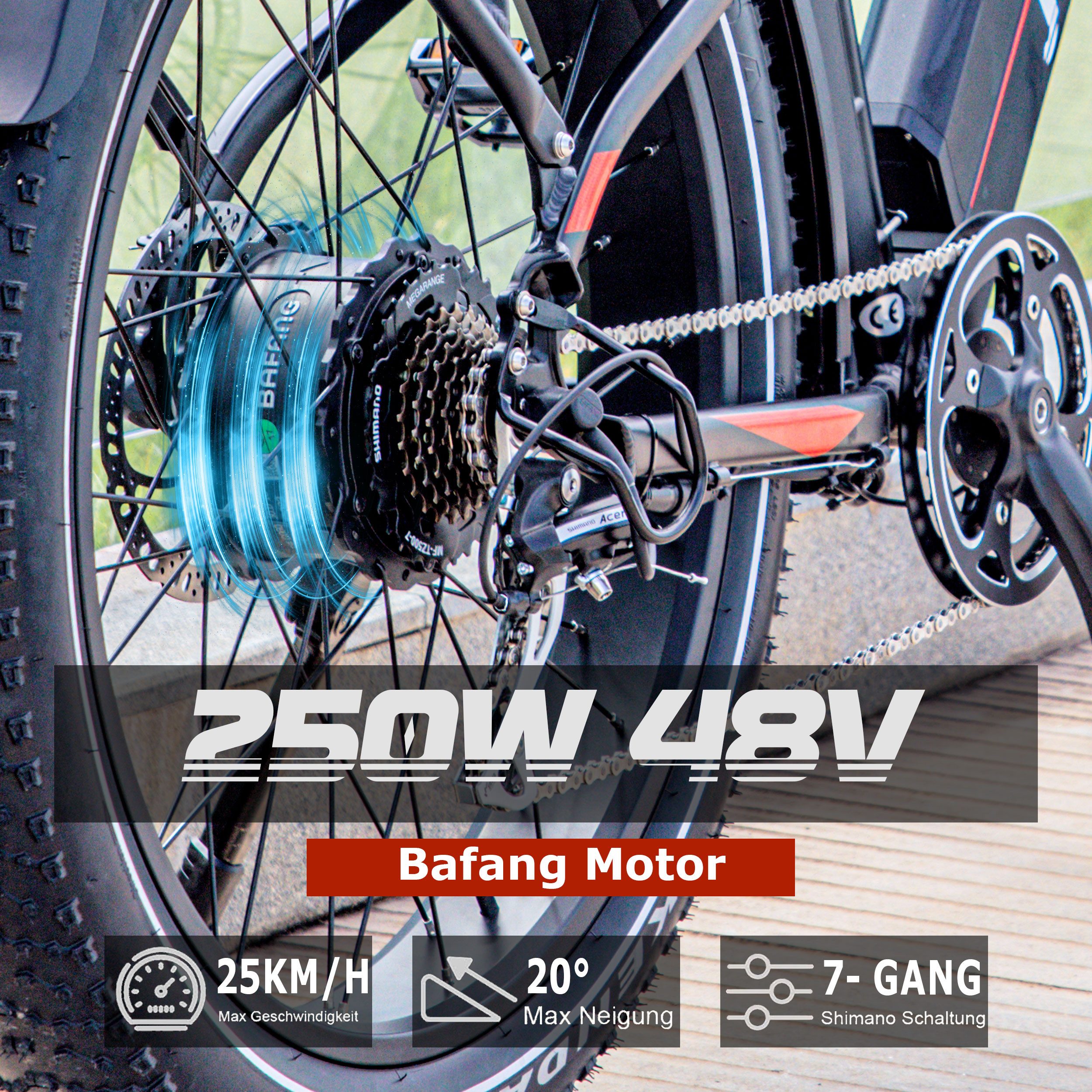 JOBOBIKE E-Bike Mountainbike 26x4,0 Zoll, 80 Nm, Robin/Apex, 130km, für Stadt, Berg und Gelände, 7 Gang Shimano, Kettenschaltung, Heckmotor, 624 Wh, (für Stadt, Berg und Gelände), abnehmbarer Akku, Elektrofahrrad mit Scheibenbremse, max. 150 kg