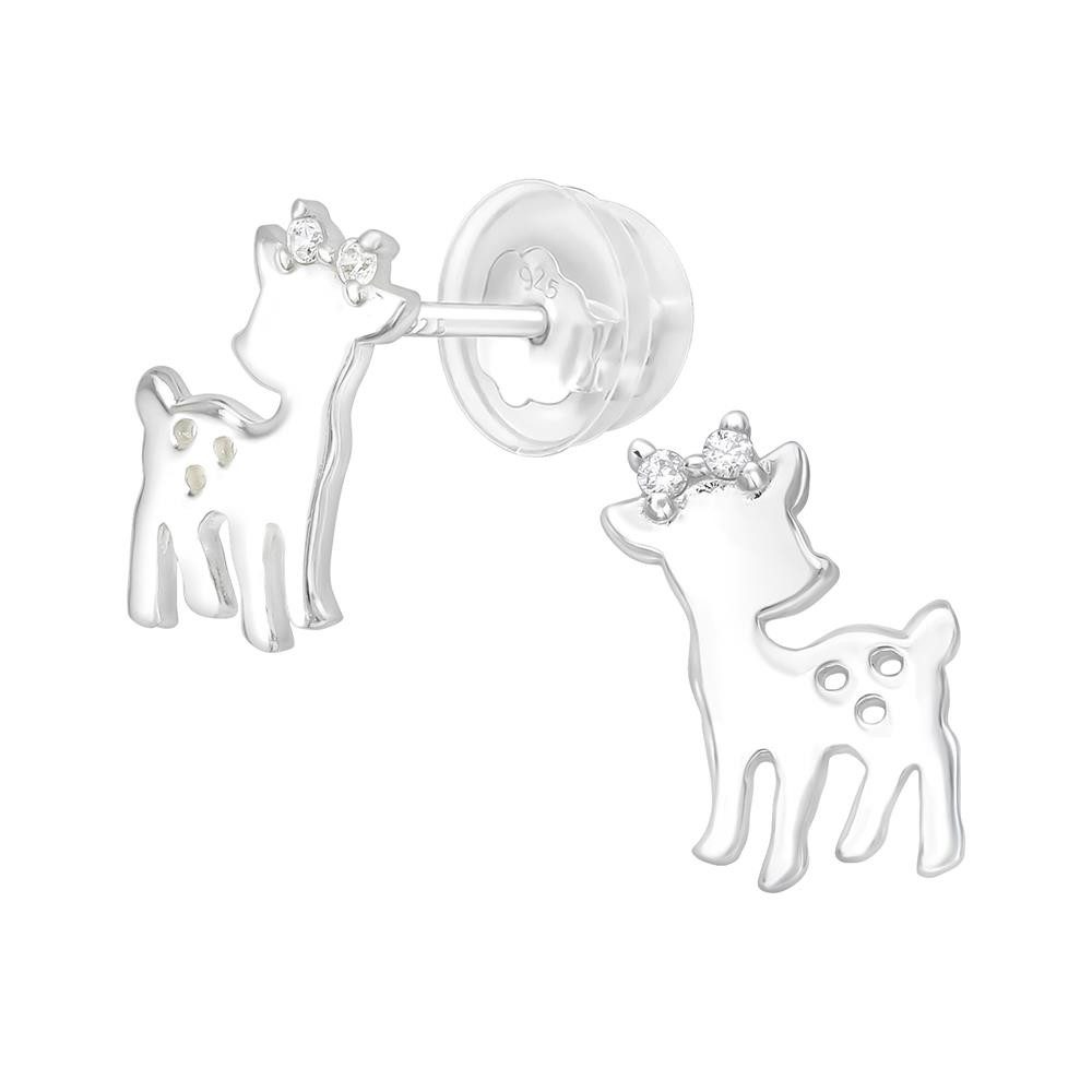 Ohrring-Set Ohrstecker Rehkitz mit Kristall aus 925 Silber Kinder