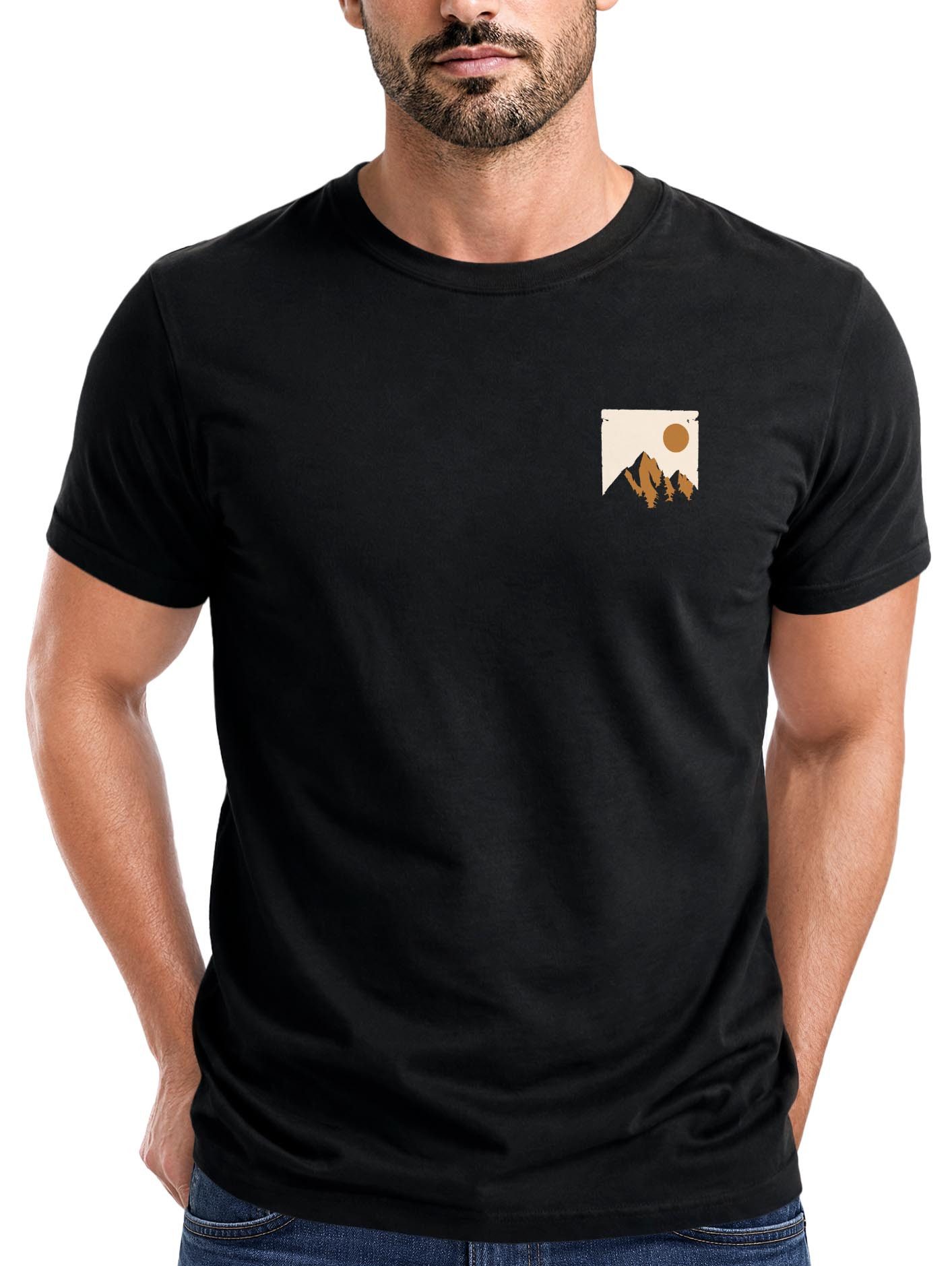 Print-Shirt Herren T-Shirt Outdoor Adventure Printshirt Brustlogo Natur Berge