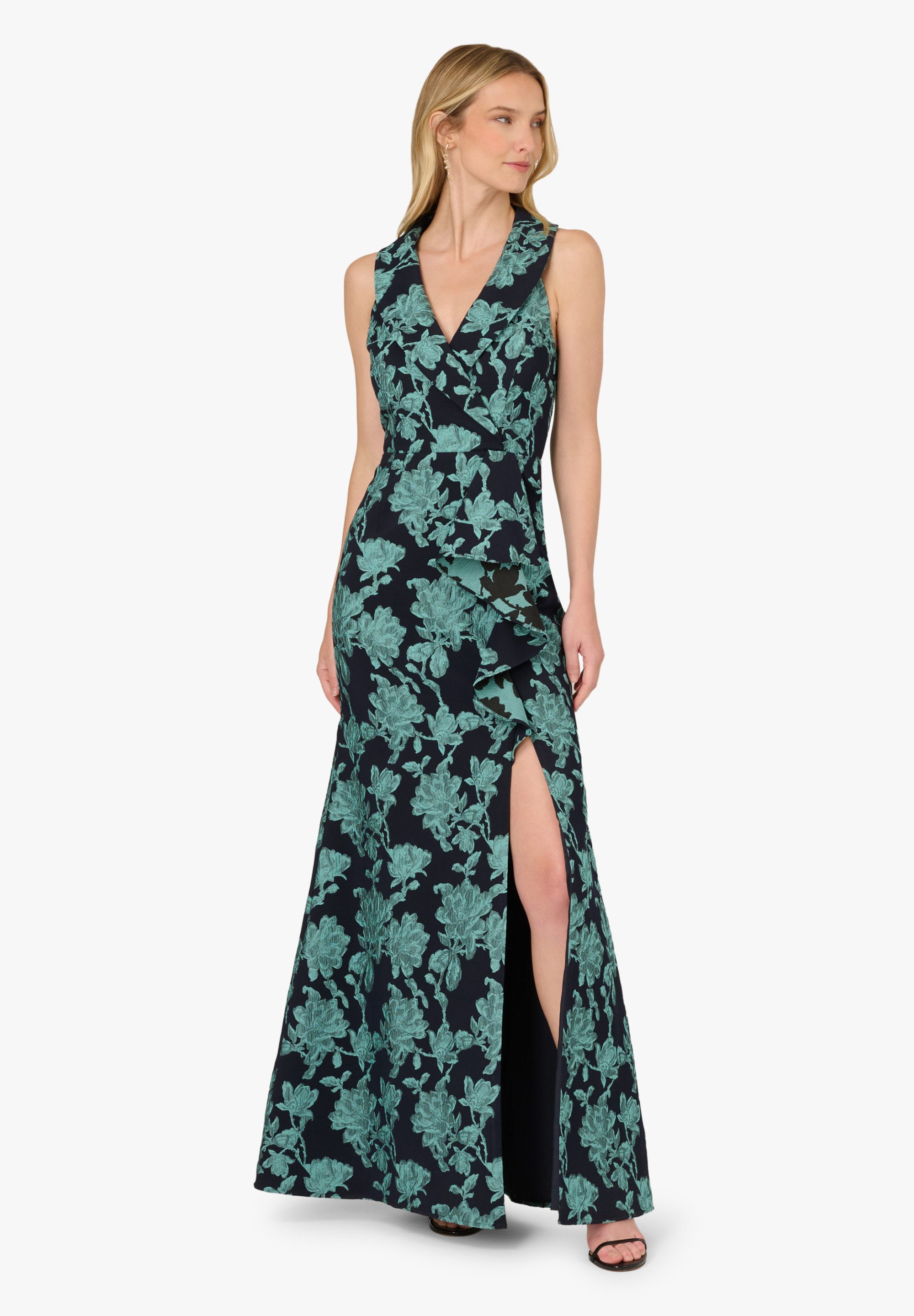 Adrianna Papell Abendkleid Jacquard Tuxedo Sleeveless Gown Maßgeschneidertes, auffälliges bodenlanges Kleid