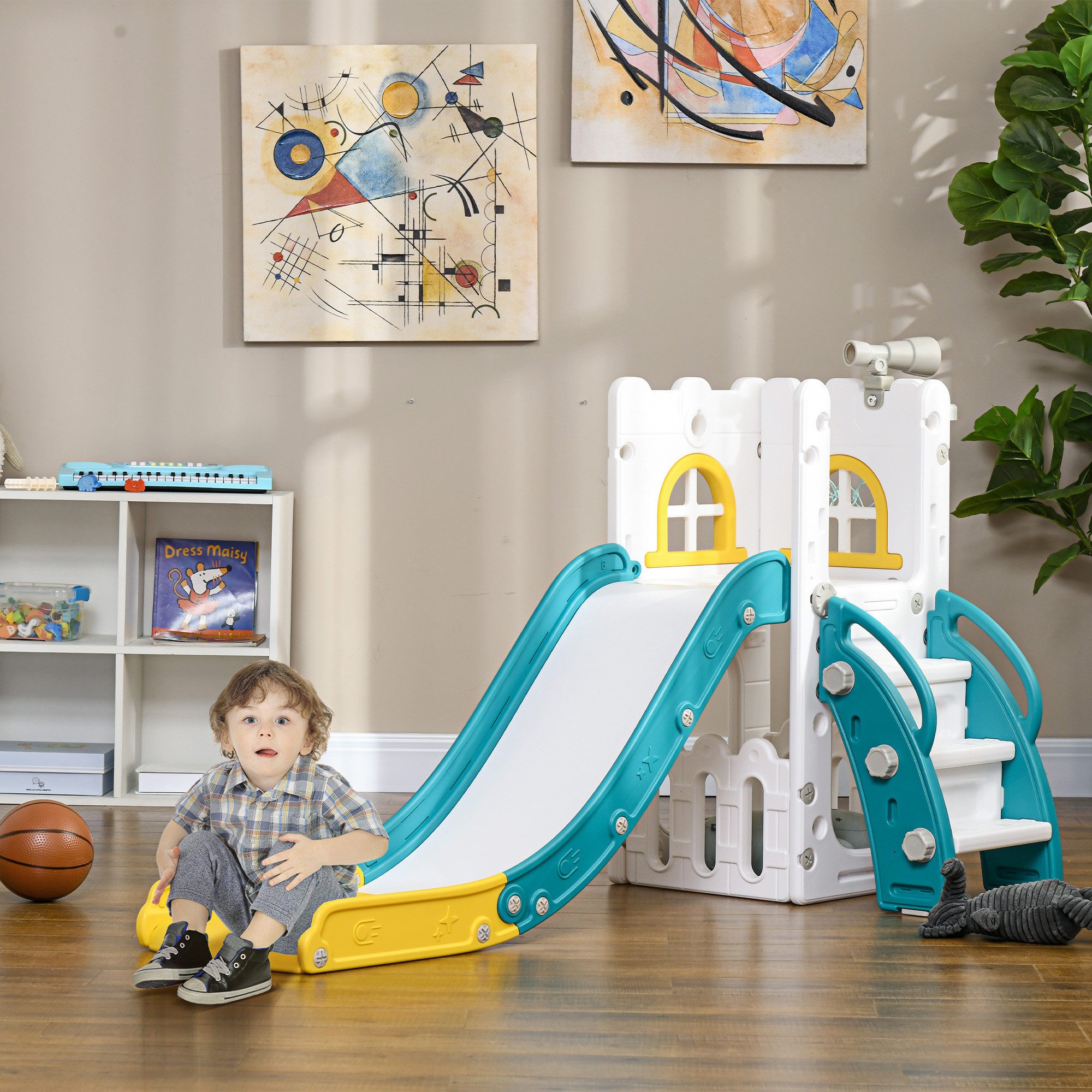 AIYAPLAY Rutscher mit Basketballkorb, Teleskop, Klettergerüst, günstig online kaufen
