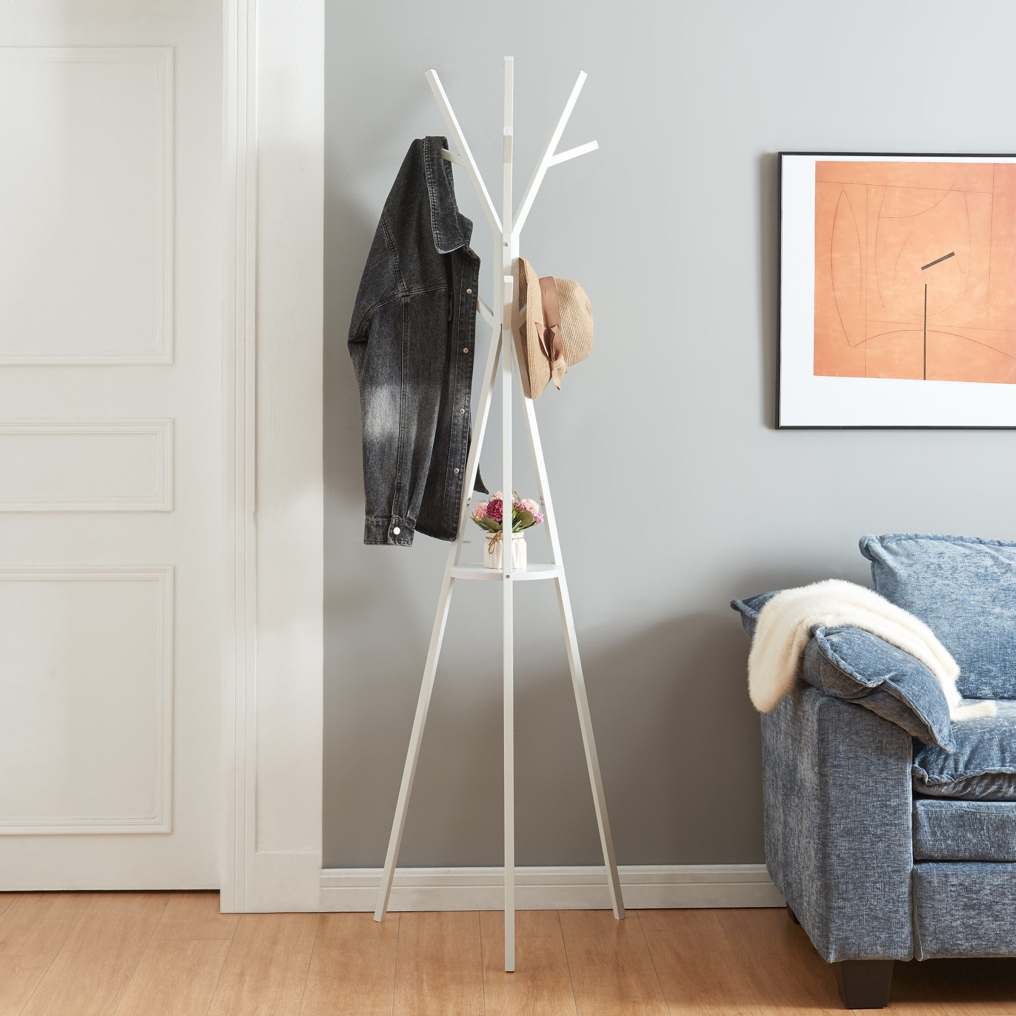 en.casa Garderobenständer, »Edet« 179x48x48 cm Weiß