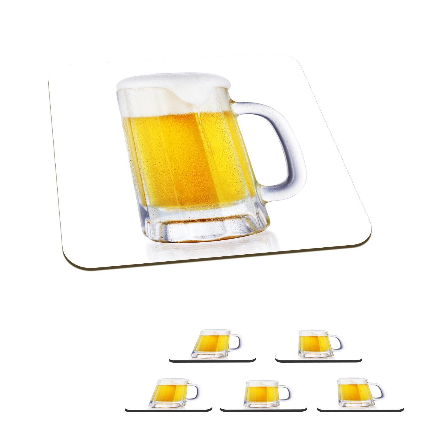 MuchoWow Glasuntersetzer Krug mit Bier auf weißem Hintergrund, Zubehör für Gläser, 6-tlg., Glasuntersetzer, Tischuntersetzer, Korkuntersetzer, Untersetzer, Tasse