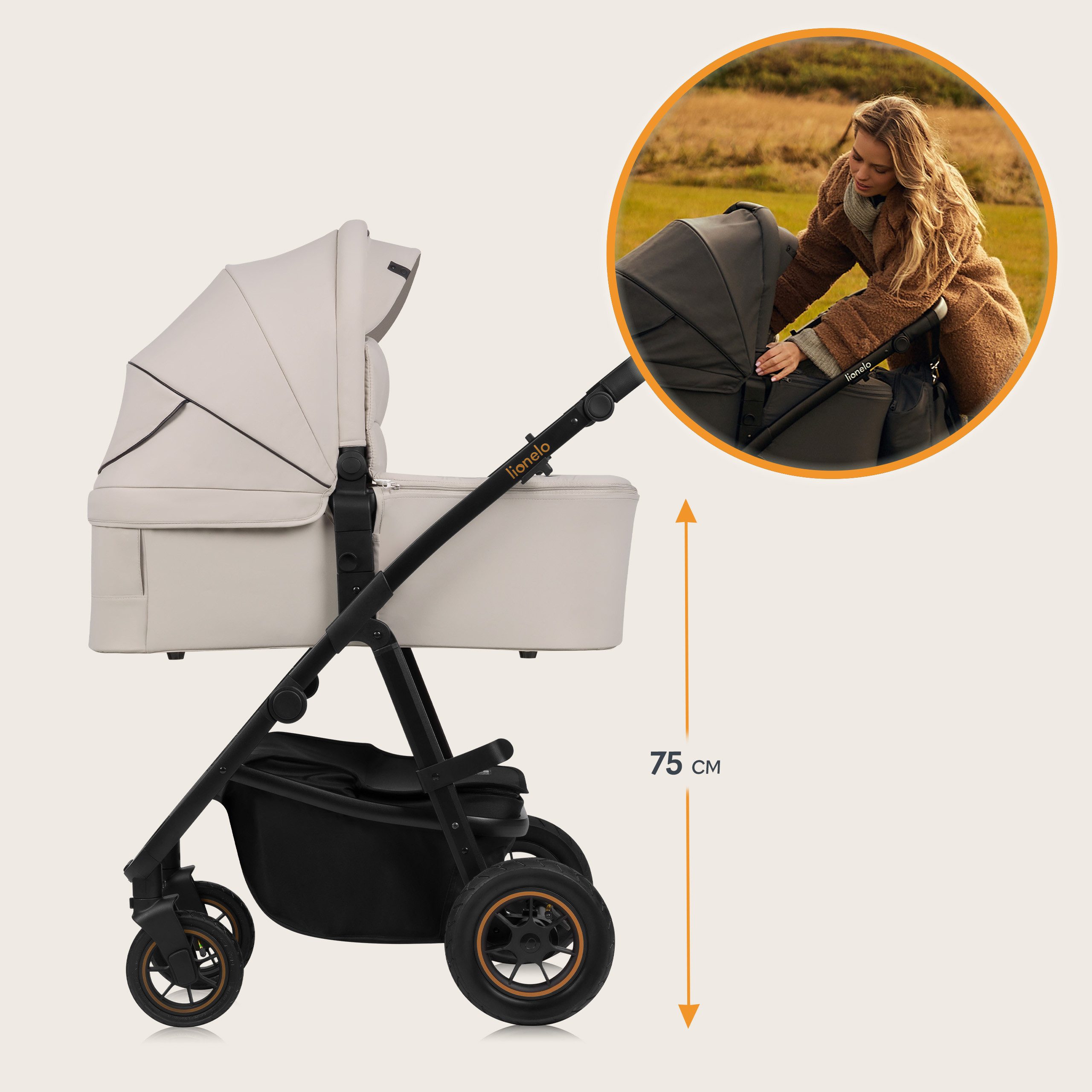 lionelo Kombi-Kinderwagen AMBER PLUS 3IN1, (Set 2in1 oder 3in1), 3-in-1-System / Babywanne & Buggy / Von Geburt bis 4 Jahre – Bild 5 von 5