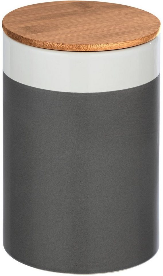 WENKO Vorratsdose Malta, Bambus, Keramik, (1-tlg), 1,45 l, im trendigen  Farbblockdesign, Aus hochwertiger Keramik mit angesagtem Farbblockdesign in  Grau-Weiß