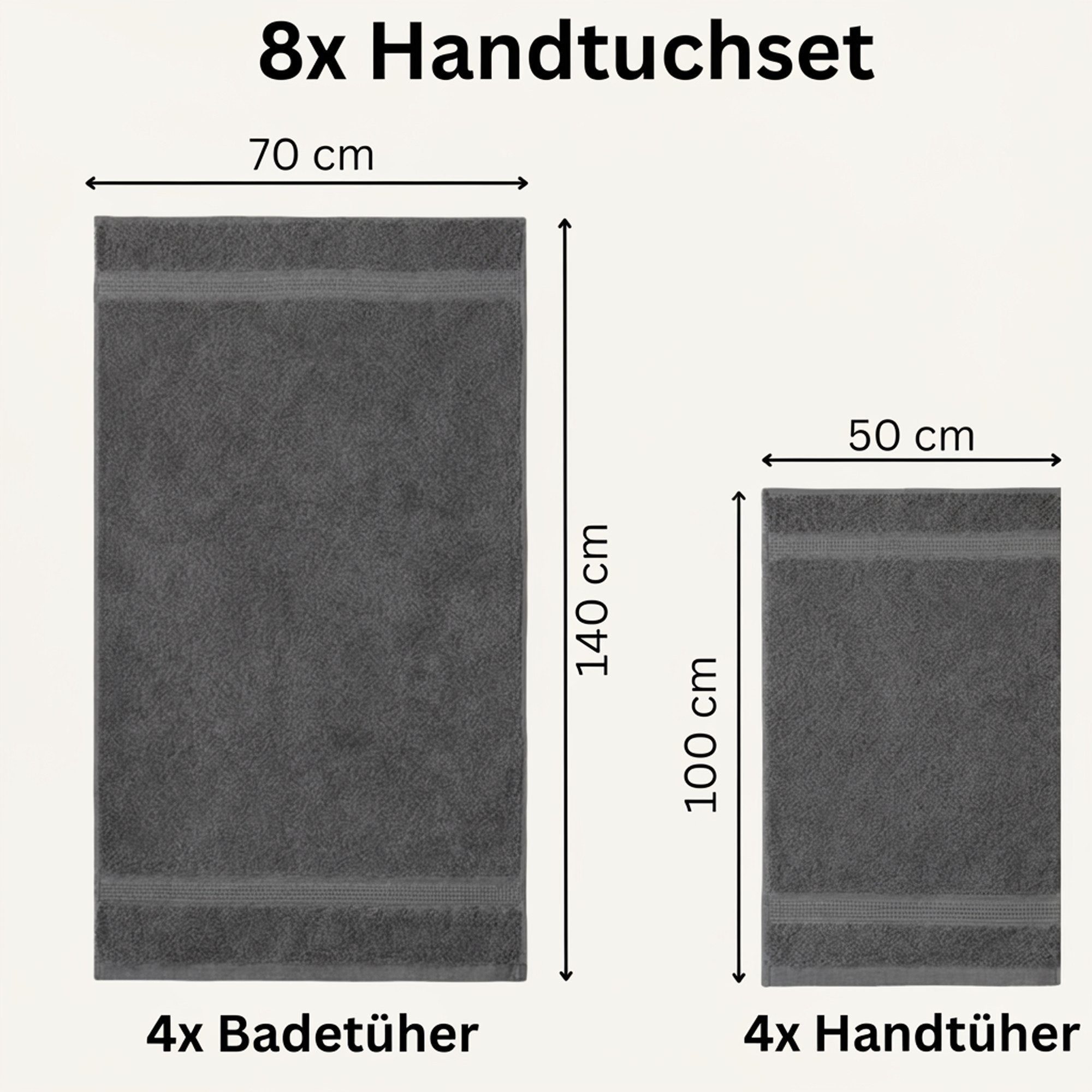 Komfortec Handtuch Set aus 100% Baumwolle, 4 Handtücher 50x100 cm und 4 Badetücher 70x140 cm, Frottee (Packung, 8-St), Duschtücher & Badehandtuch, Weich, Towel, – Bild 3 von 5