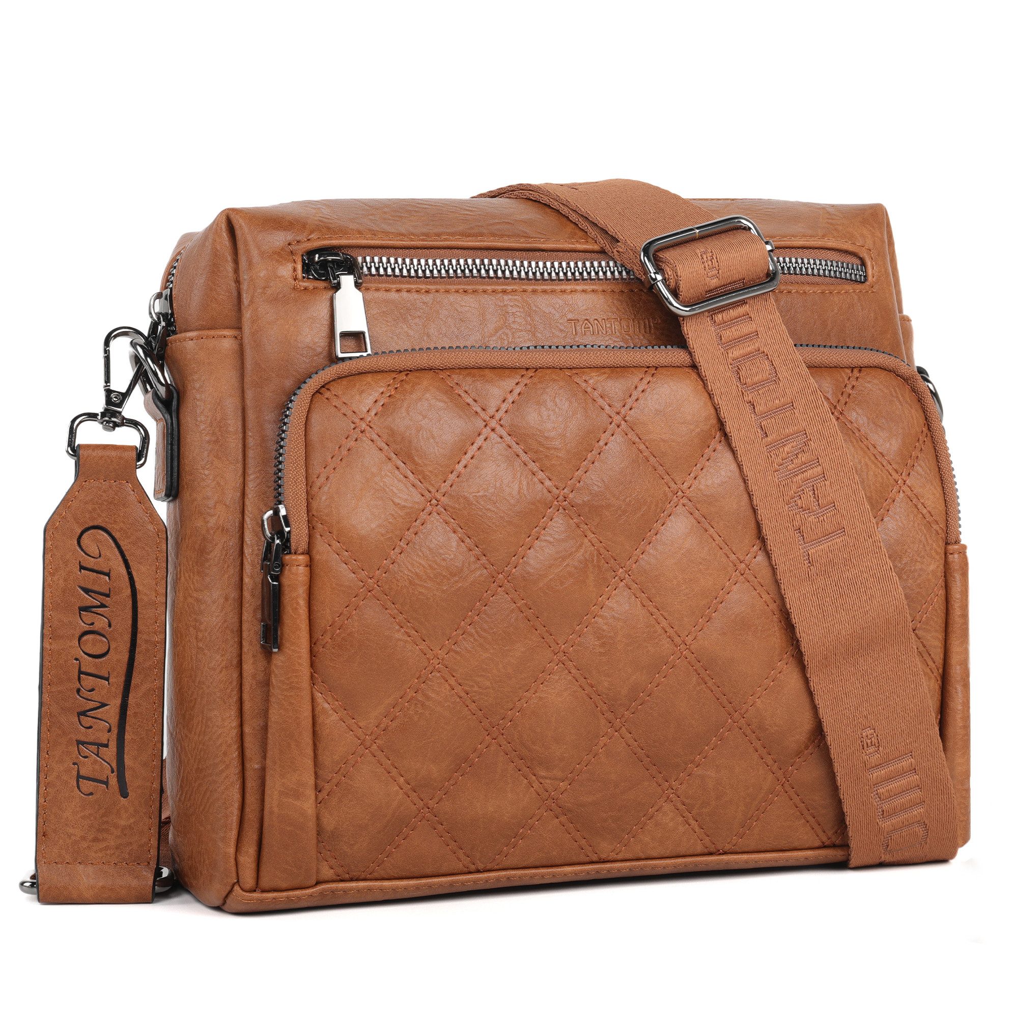 TANTOMI Umhängetasche Damen Schultertasche Mittelgroß, Crossbody Bag mit Mehreren Fächern, Damen Handtasche Leicht Henkeltasche Schultertasche