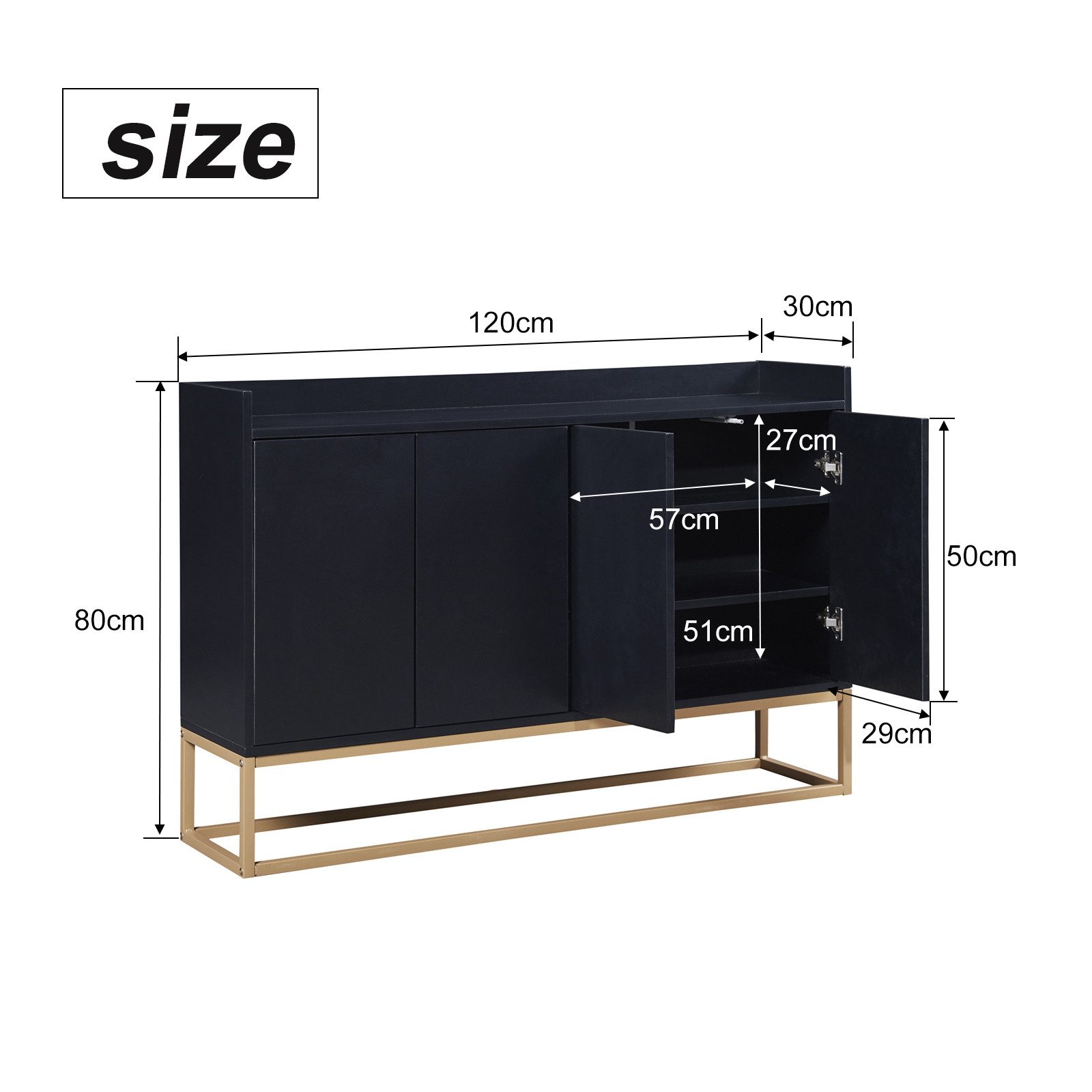 Simurq Sideboard Küchenschrank Mit Arbeitsplatte 120cm, Modernes Kommode Schrank (Packung, Modernes Sideboard Kommode Schrank Für Küche Wohnzimmer Flur), Buffetschrank Mit Verstellbares Regal Und Metallbeinen, 4 Türen