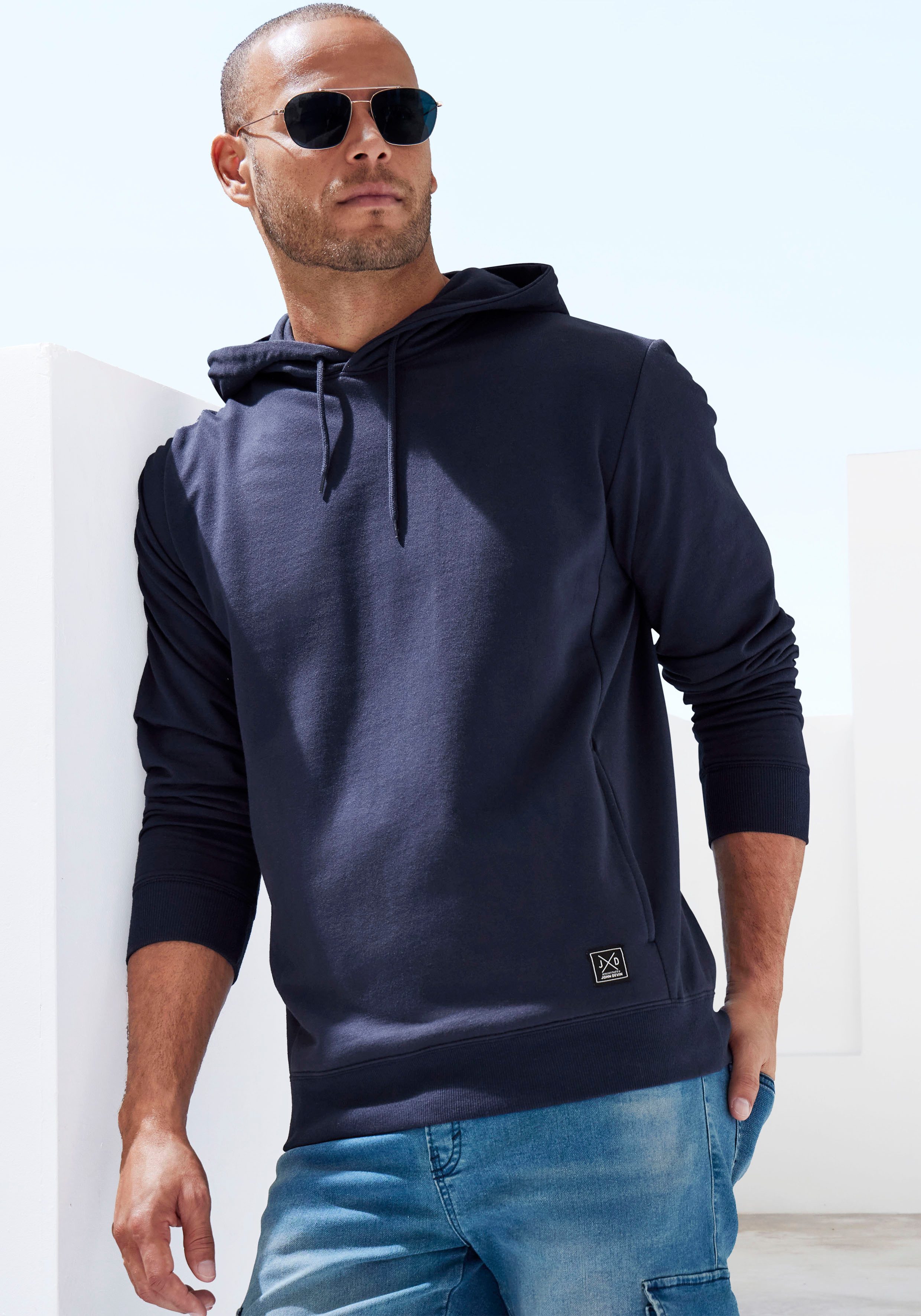 John Devin Hoodie, Langarm, Sweatshirt mit Rundhals und Kapuze, Baumwollmis günstig online kaufen