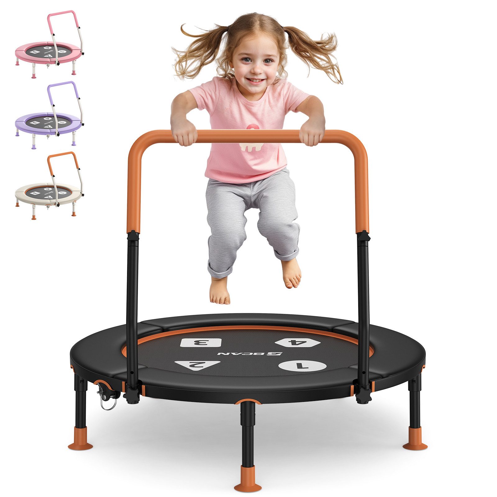 BCAN Kindertrampolin 91 cm Kleinkind-Trampolin mit verstellbarem Griff, Ø 91 cm, (1 tlg), Sicherheitspolster und klappbare Beine, für drinnen & draußen
