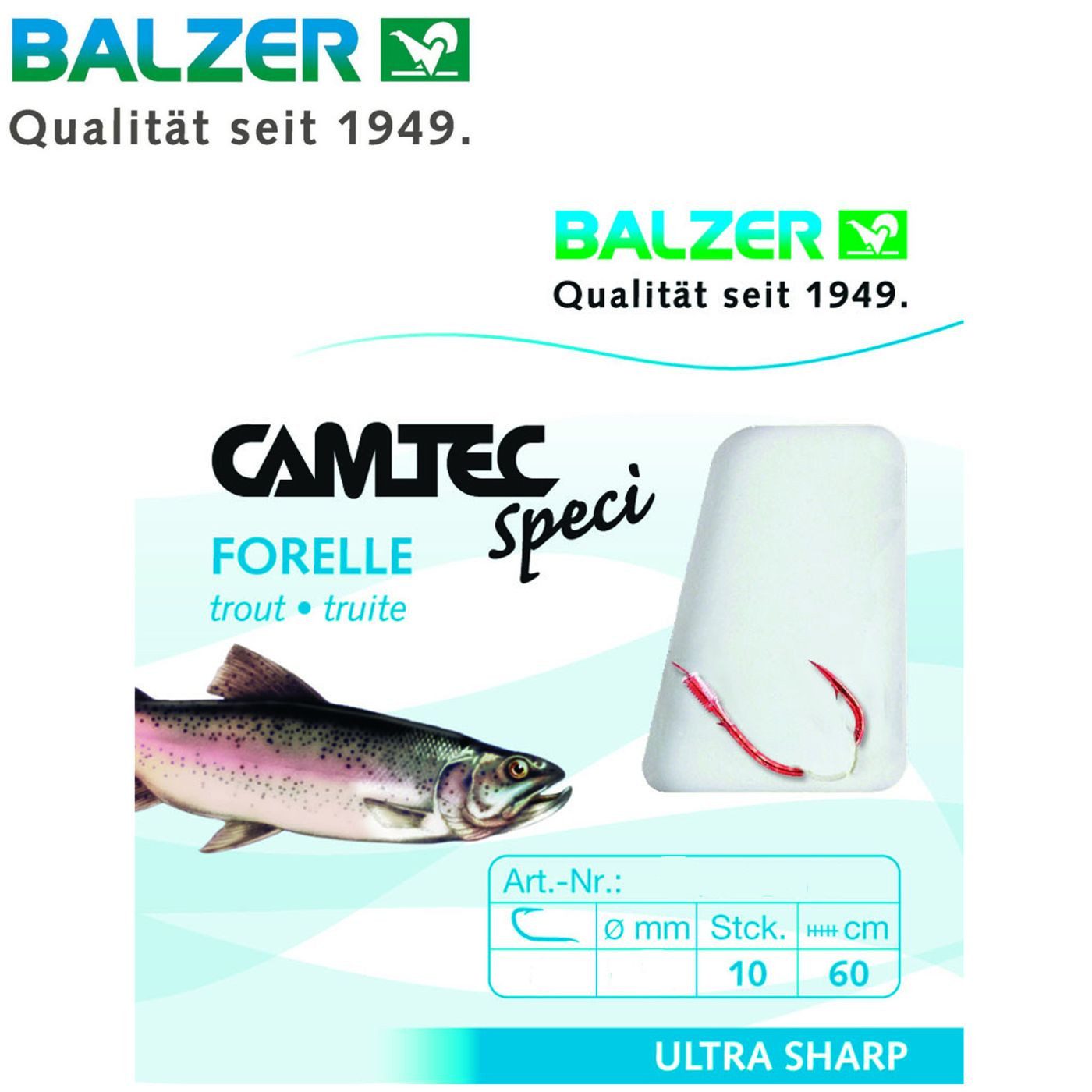 Balzer Forellenhaken Balzer Camtec Forelle 60cm rot - 10 gebundene Forellenhaken