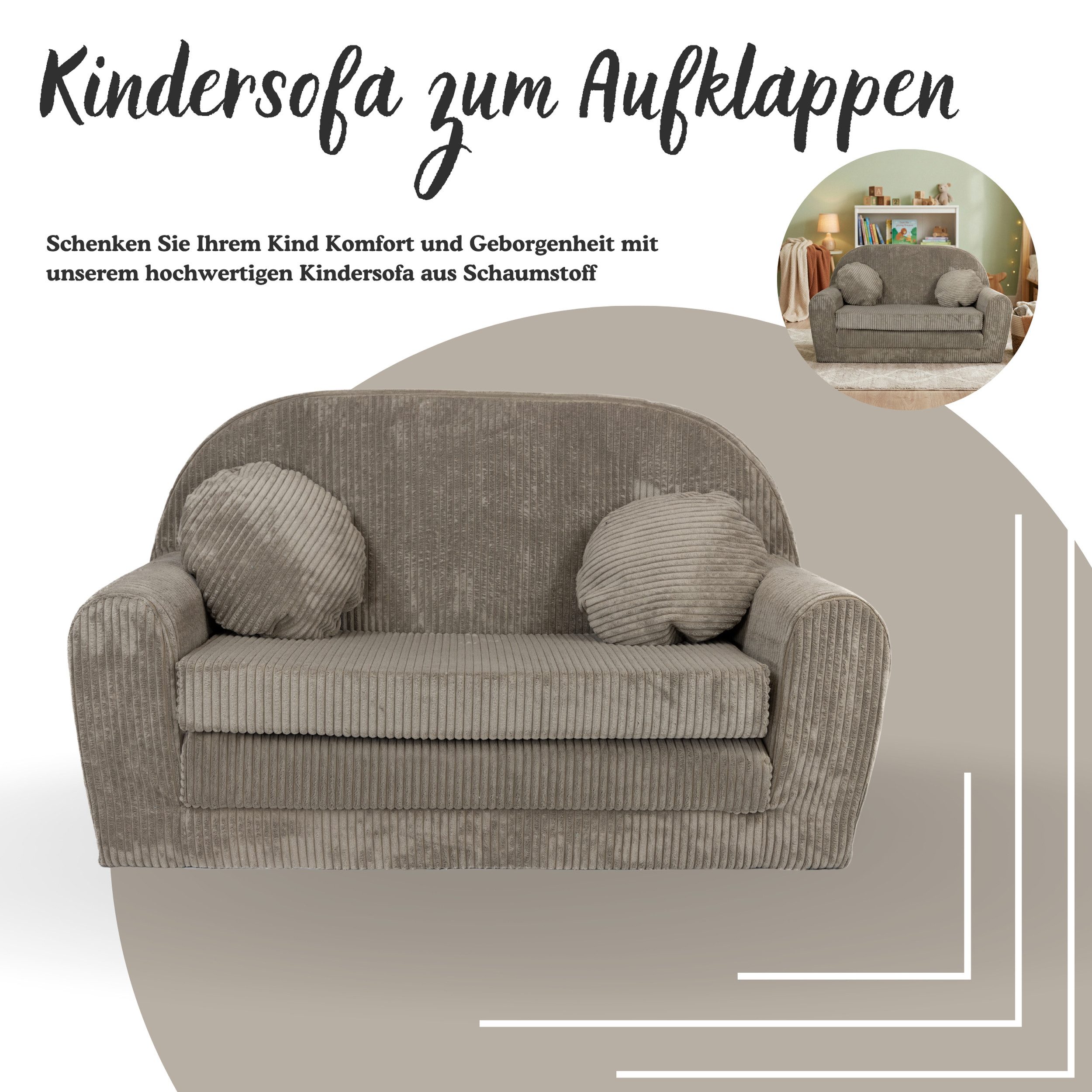 FORTISLINE Kindersofa Kindersofa Rosalia Ausklappbares Sofa aus Cord mit Verlängerung – Bild 5 von 5
