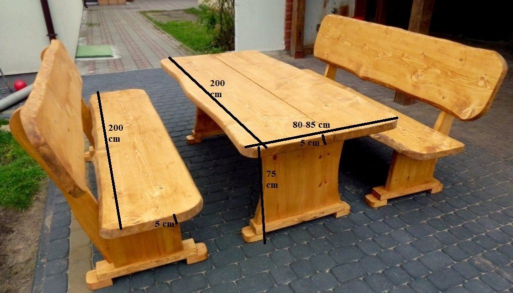 Unique Home T08-Teak Tisch+2 Gartenmöbel,Holzsitzgruppe, Garten-Essgruppe Farbe Bänke,Imprägnierung wählbar