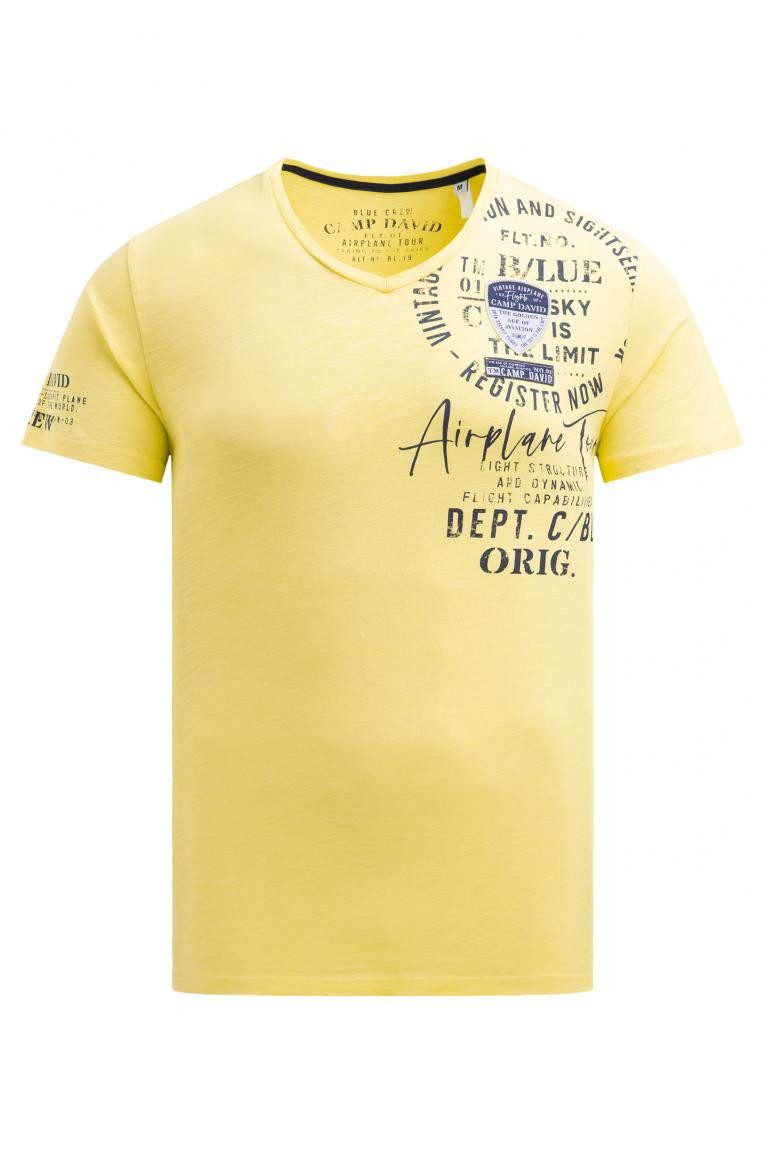 CAMP DAVID T-Shirt V-Neck mit Used Prints und Patches günstig online kaufen