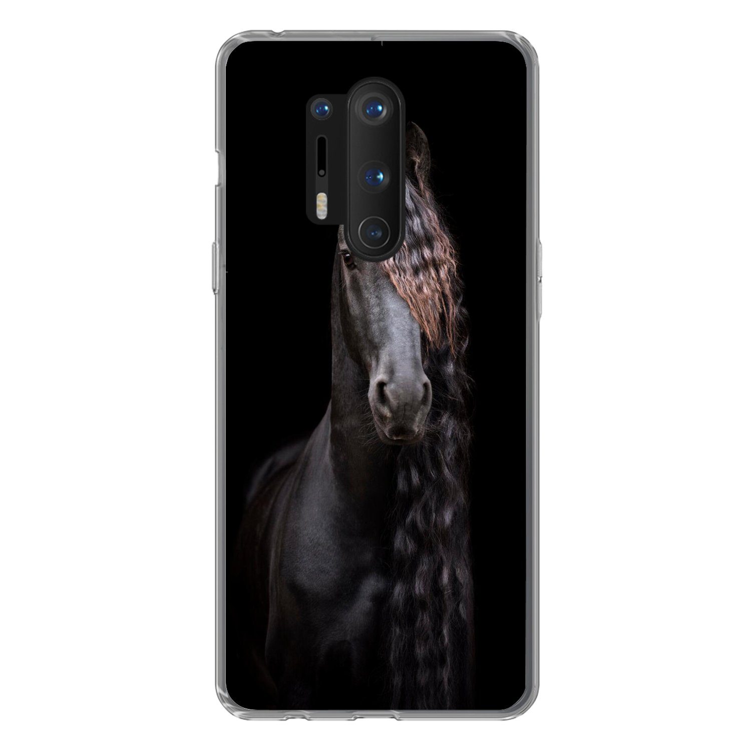 MuchoWow Handyhülle für OnePlus 8 Pro Pferde - Friesisch - Mähne - Schwarz - Tiere, Phone Case, Silikon, Schutzhülle Dünn