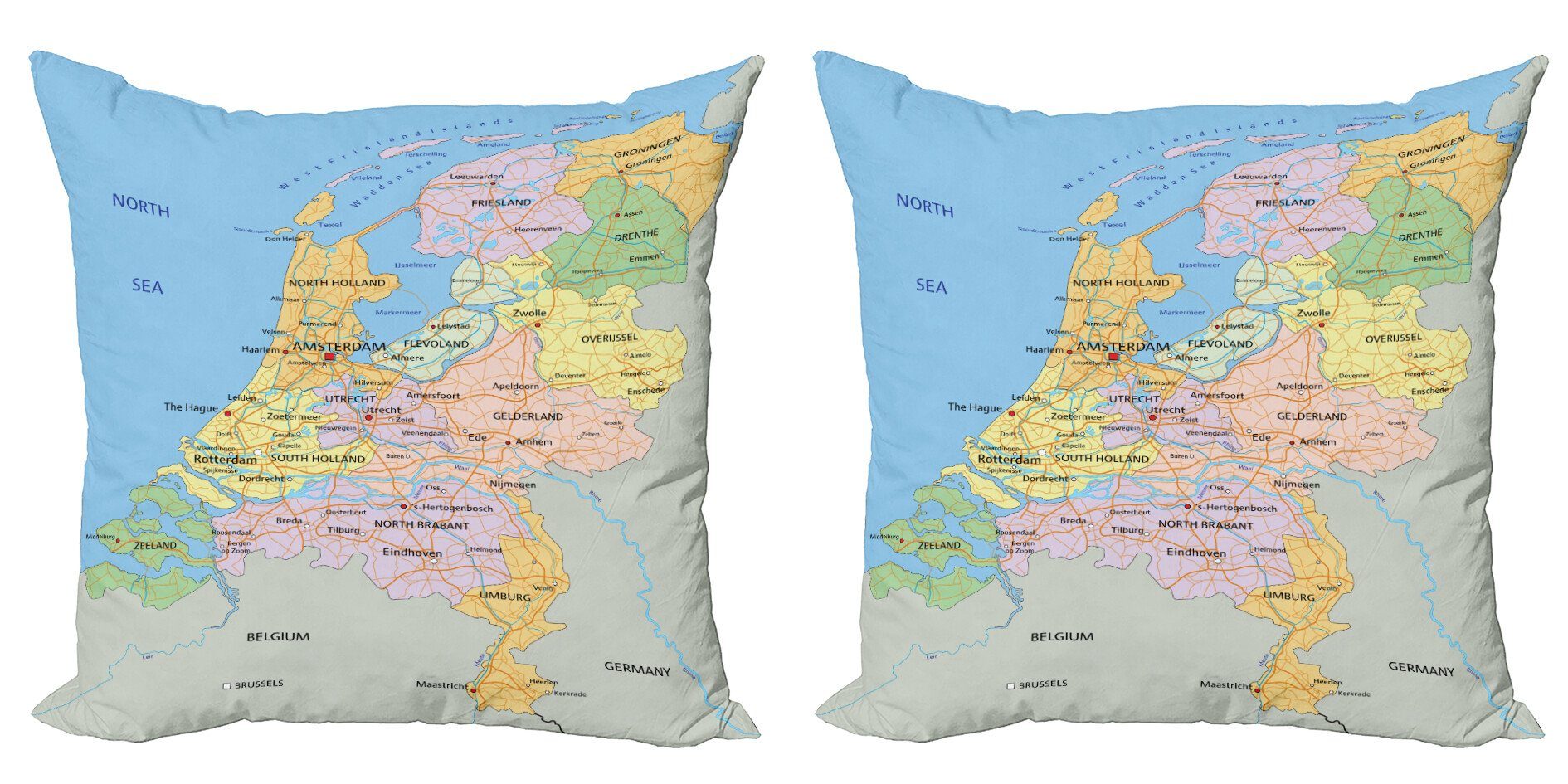 Abakuhaus Regionen Karte von Stück), Modern Umgeben Doppelseitiger Digitaldruck, Accent (2 Amsterdam Kissenbezüge