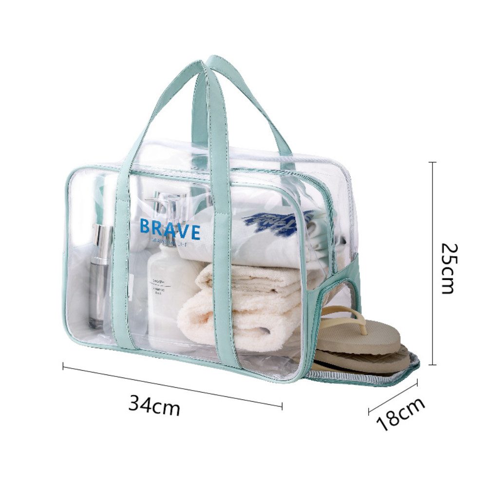 Blusmart Strandtasche Transparente, wasserdichte Strandtasche aus PVC (Großes Fassungsvermögen mit Pantoffelfach, Ideal zum Schwimmen, Make-up, Toilettenartikel und Fitness), 25 cm x 18 cm x 34 cm Großes Format