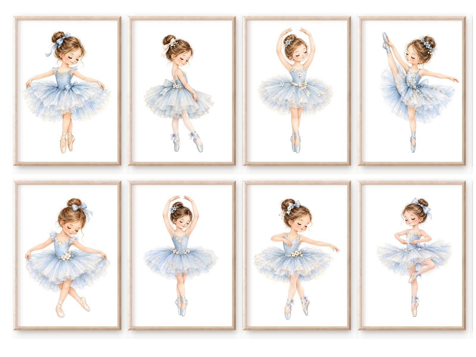 homestyle-accessoires Poster Kinderzimmer Bilderwand 8erSet Bilderset Babyzimmer BALLERINA BLEU, Hochformat, Künstlerpapier, ohne Rahmen