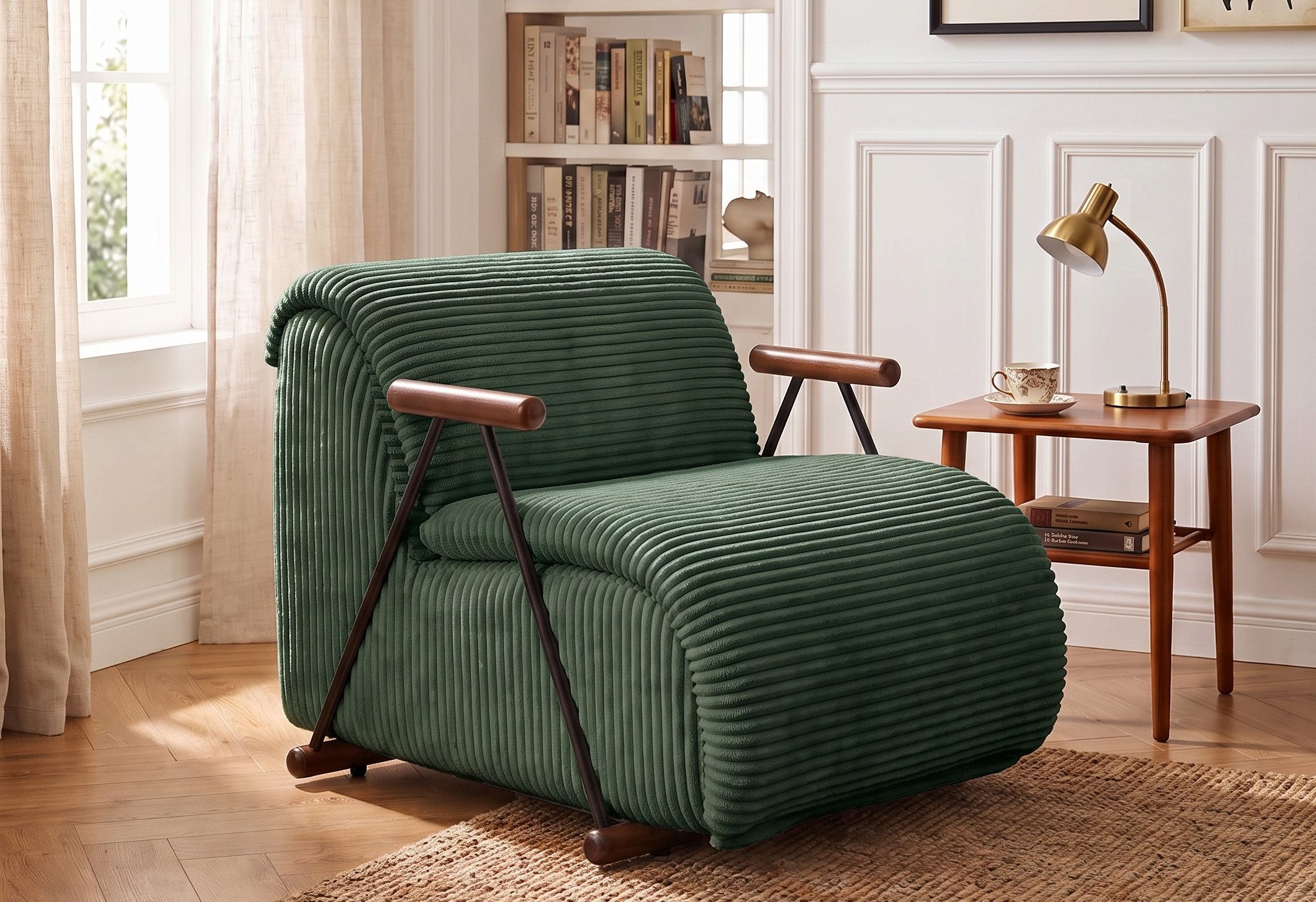 LVHOM Loungesessel Cord Einzelsessel, Kuschelweich, Ergonomisch & Retro-Chic (Cordbezug, WPC-Holzarmlehnen, Metallgestell, Wohn-/Lese-/Schlafz), ergonom..Perfekt als Lesesessel oder als Ergänzung zum Sofa