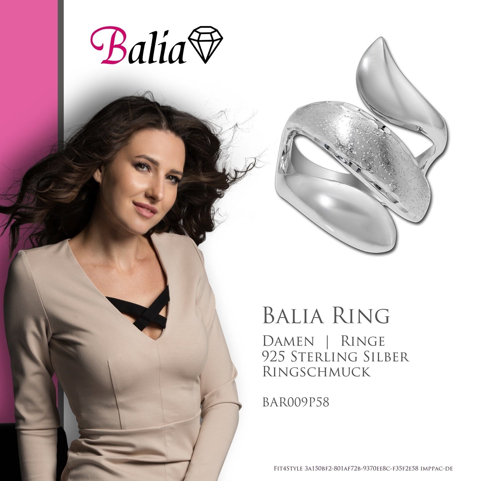 Ring 58 Damen Ring (Fingerring), diamantiert Silber Sterling 925 Silberring Balia für Balia Damen Schlange, (18,5),