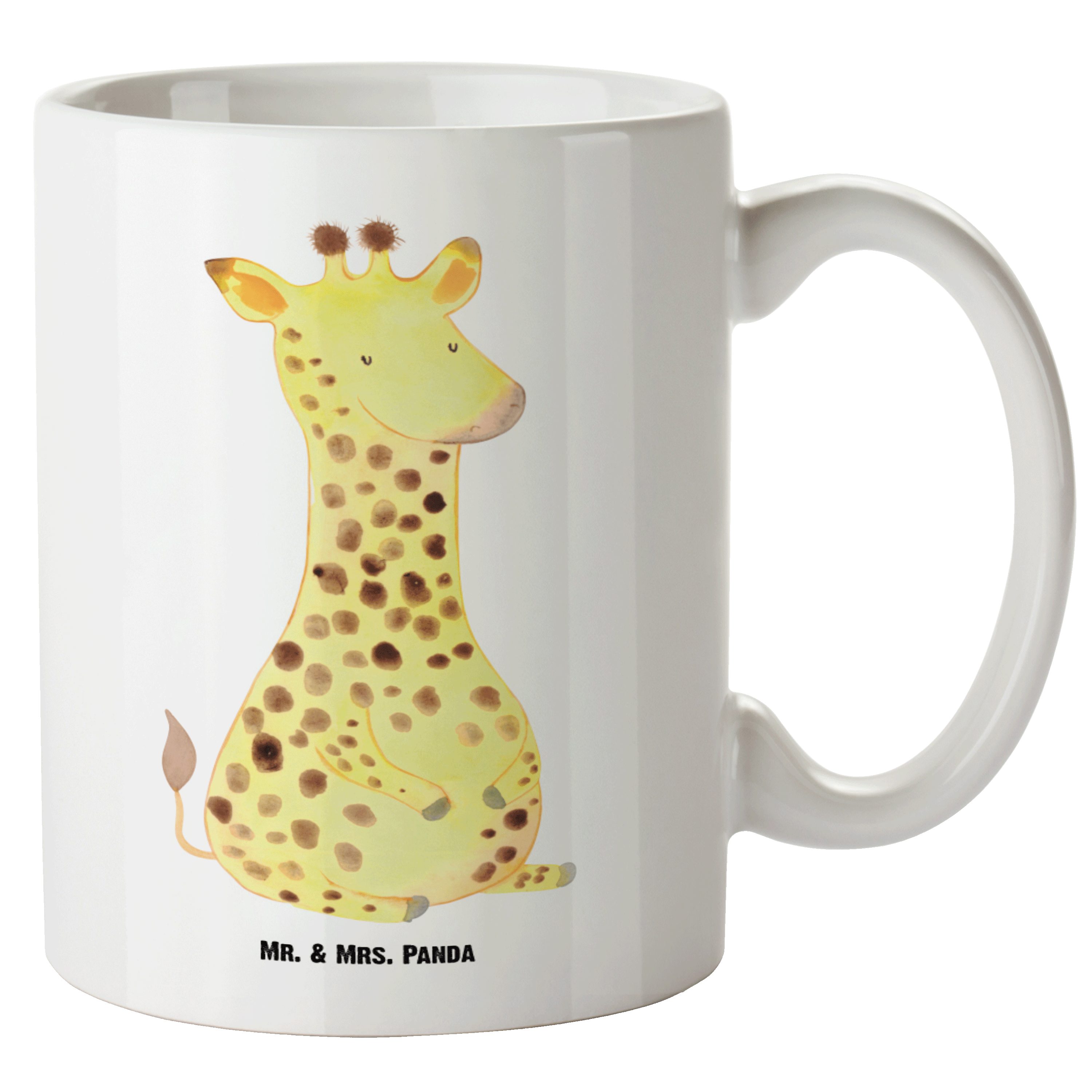 Teetasse, Jumbo - Geschenk, Mr. Weiß Panda XL & Giraffe Tasse, Tasse - Keramik Groß, Tasse XL Mrs. Zufrieden