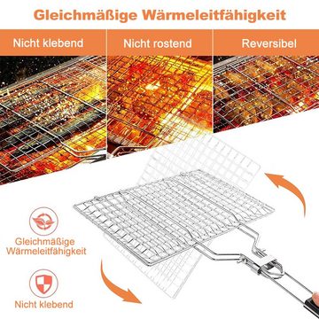 Avisto Grillrosteinsatz Grillrost Grillplattenhalter Edelstahl 304 Fisch-Grillkorb tragbarer, Edelstahl, (BBQ-Korb bietet eine geräumige 33.5 x 22 x 29 cm große Kochfläche), Gleichmäßige WärmeverteilungTragbarer klappbarer Griff,Maschinenwäsche