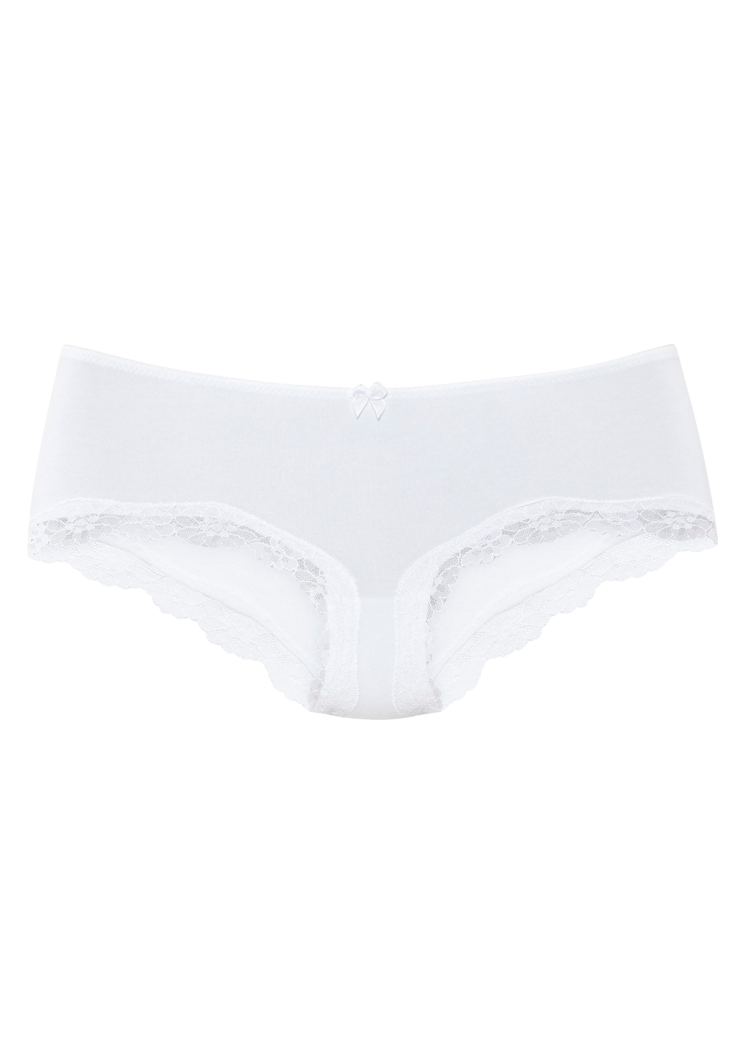 LASCANA Panty (3er-Pack) aus elastischer Baumwolle mit zarter Spitze