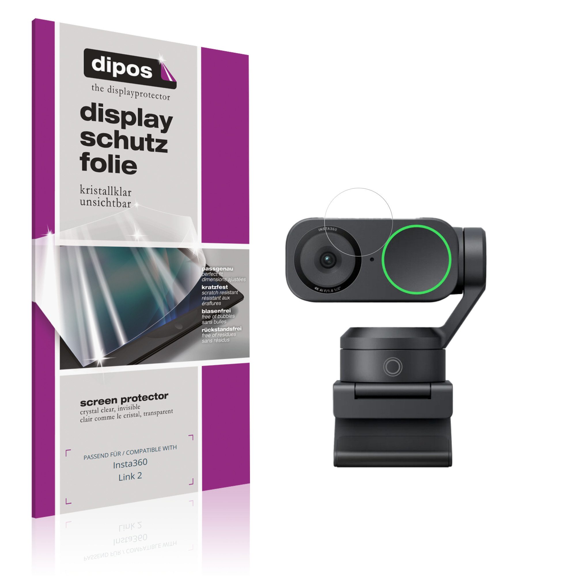 dipos Displayschutzfolie Schutzfolie für Insta360 Link 2, 4 Stück, Displayschutz Schutz Folie Made in Germany