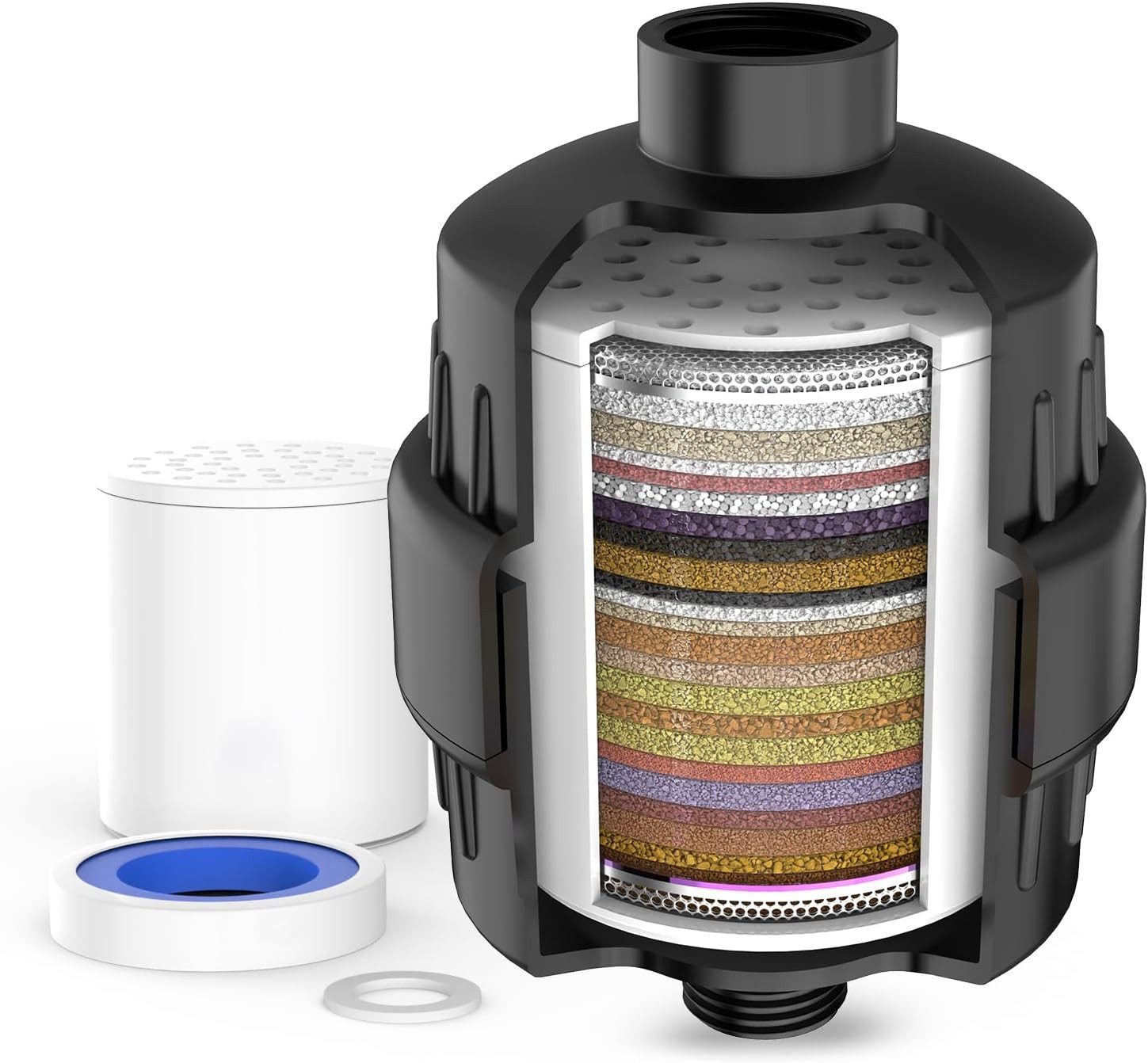 MEKO Kalk- und Wasserfilter 36-Stufen Duschfilter, Shower Filter für hartes Wasser Reduziert Chlor, Zubehör für Handbrausen Feste Duschköpfe Badezimmer-Armaturen, Verunreinigungen, Schwermetalle, Filterkapazität 20,000 L