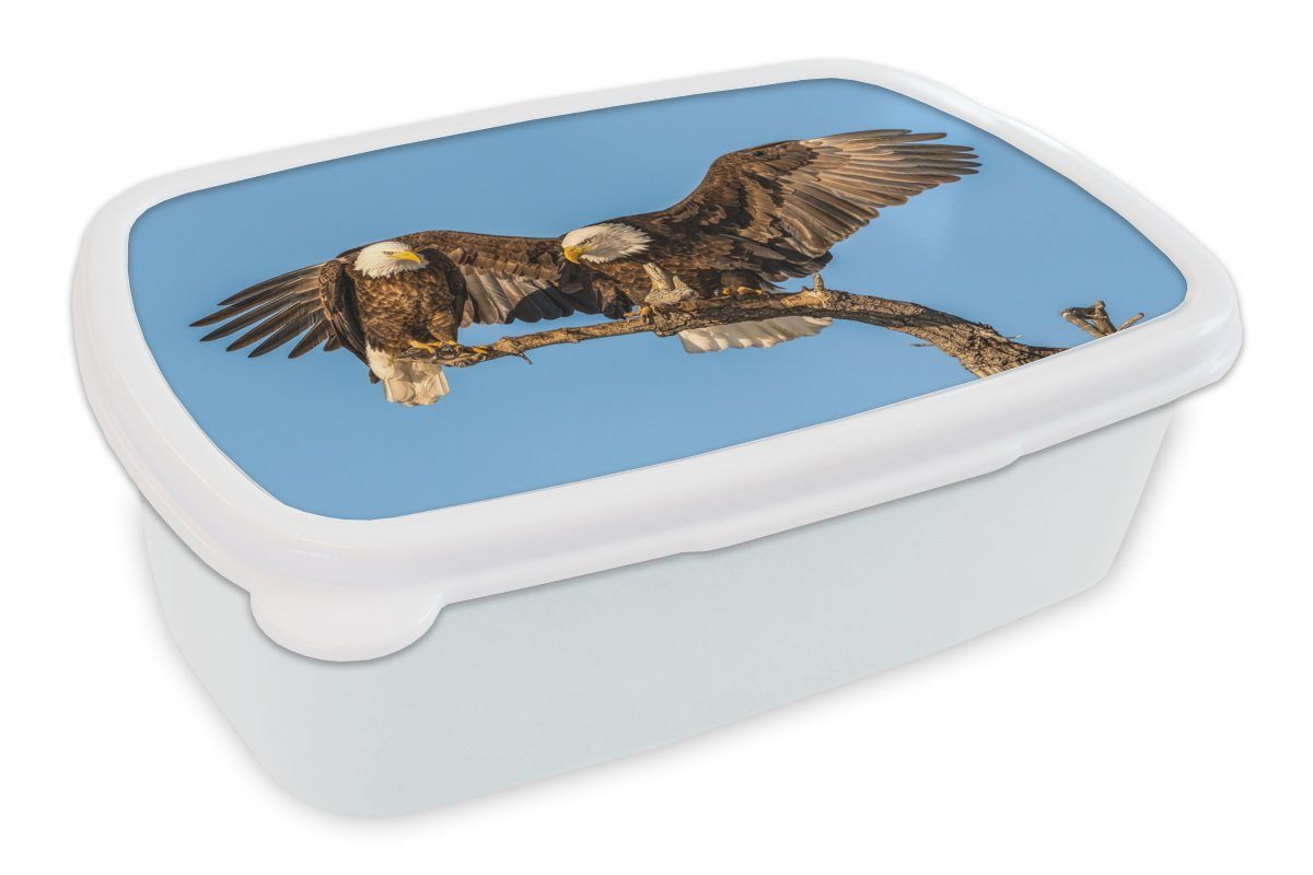 MuchoWow Lunchbox Vogel - Äste - Adler - Raubvögel - Luft, Kunststoff, (2-tlg), Brotbox für Kinder und Erwachsene, Brotdose, für Jungs und Mädchen weiß