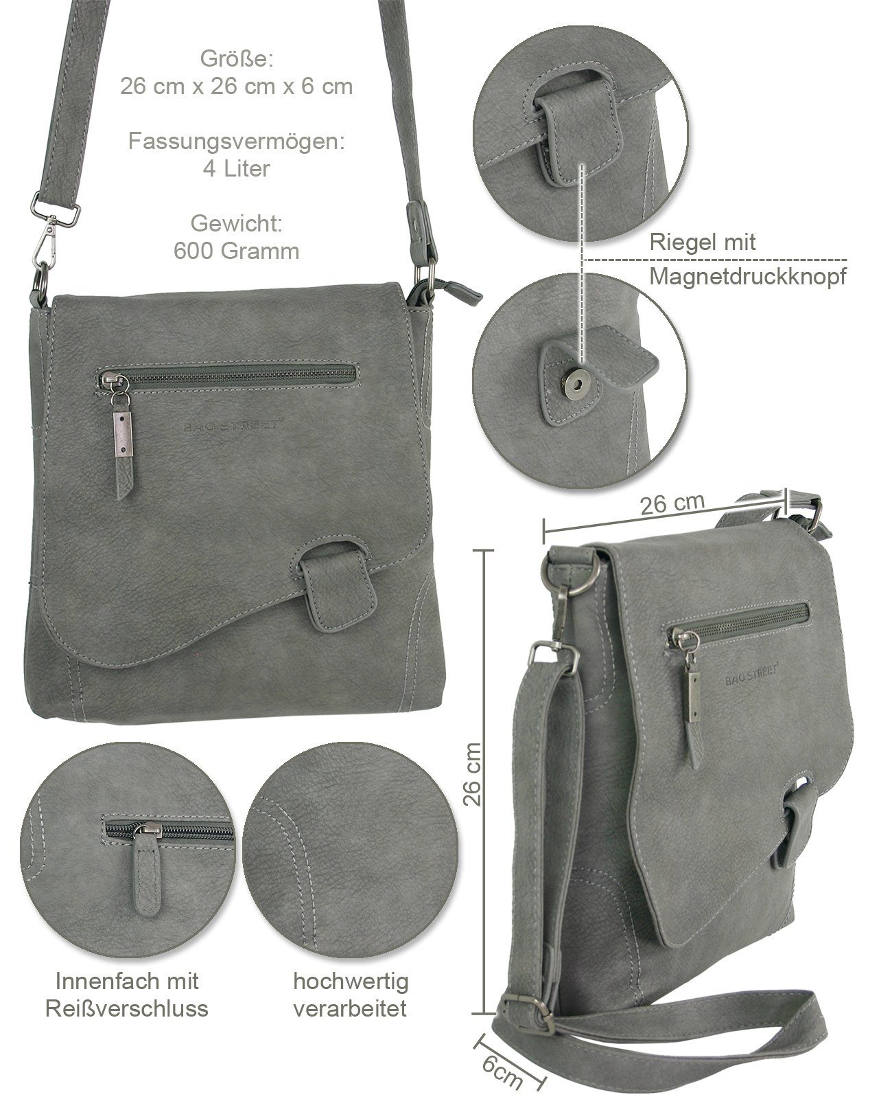J JONES JENNIFER JONES Schultertasche - Damen Umhängetasche mit Überschlag und Riegel-Magnetverschluss
