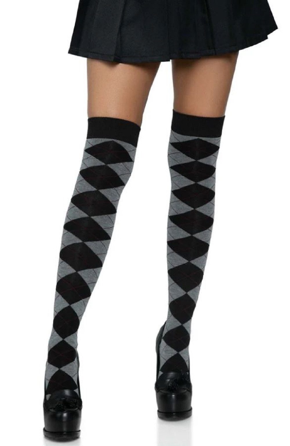 Leg Avenue Halterlose Strümpfe Halterlose Overknees Strümpfe Rautenmuster grau schwarz Einheitsgröße