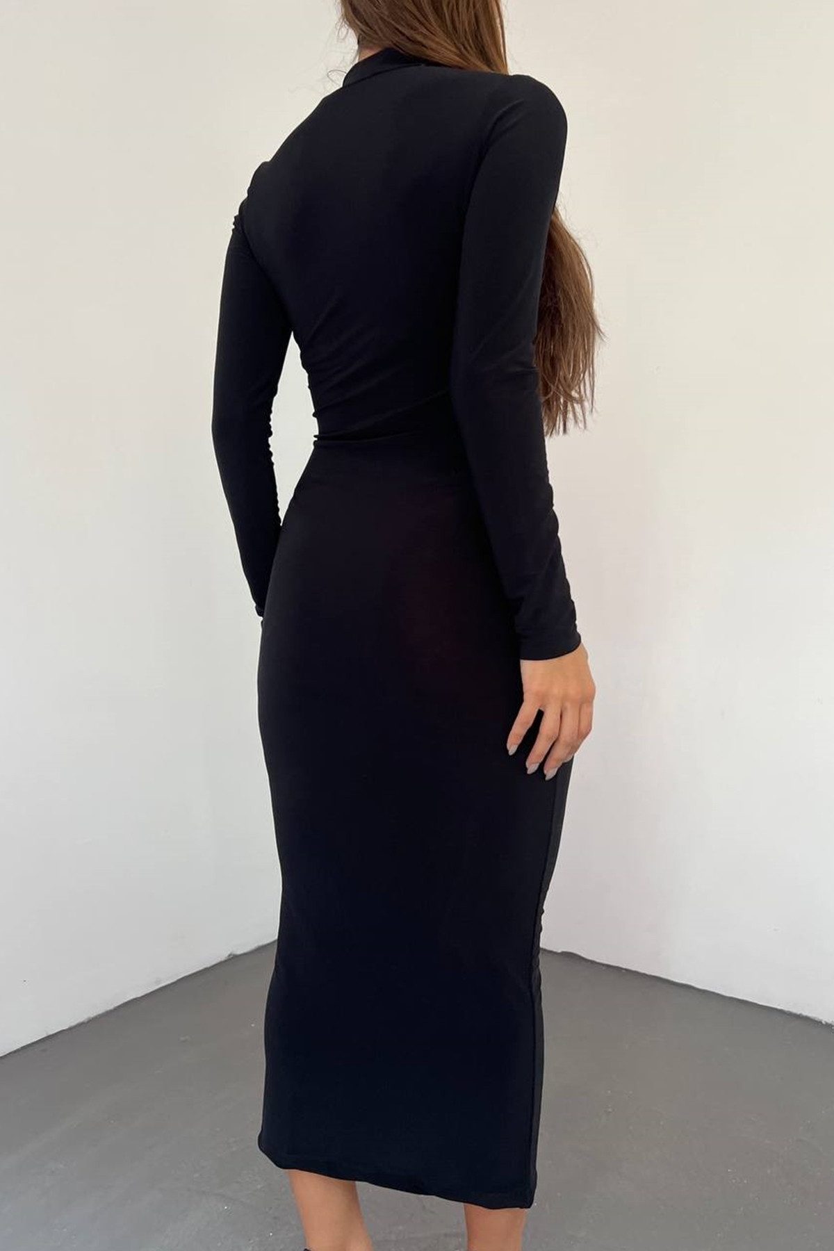 WOMAN VISION Midikleid Kleid in Midi-Länge mit hohem Kragen und langen Ärmeln