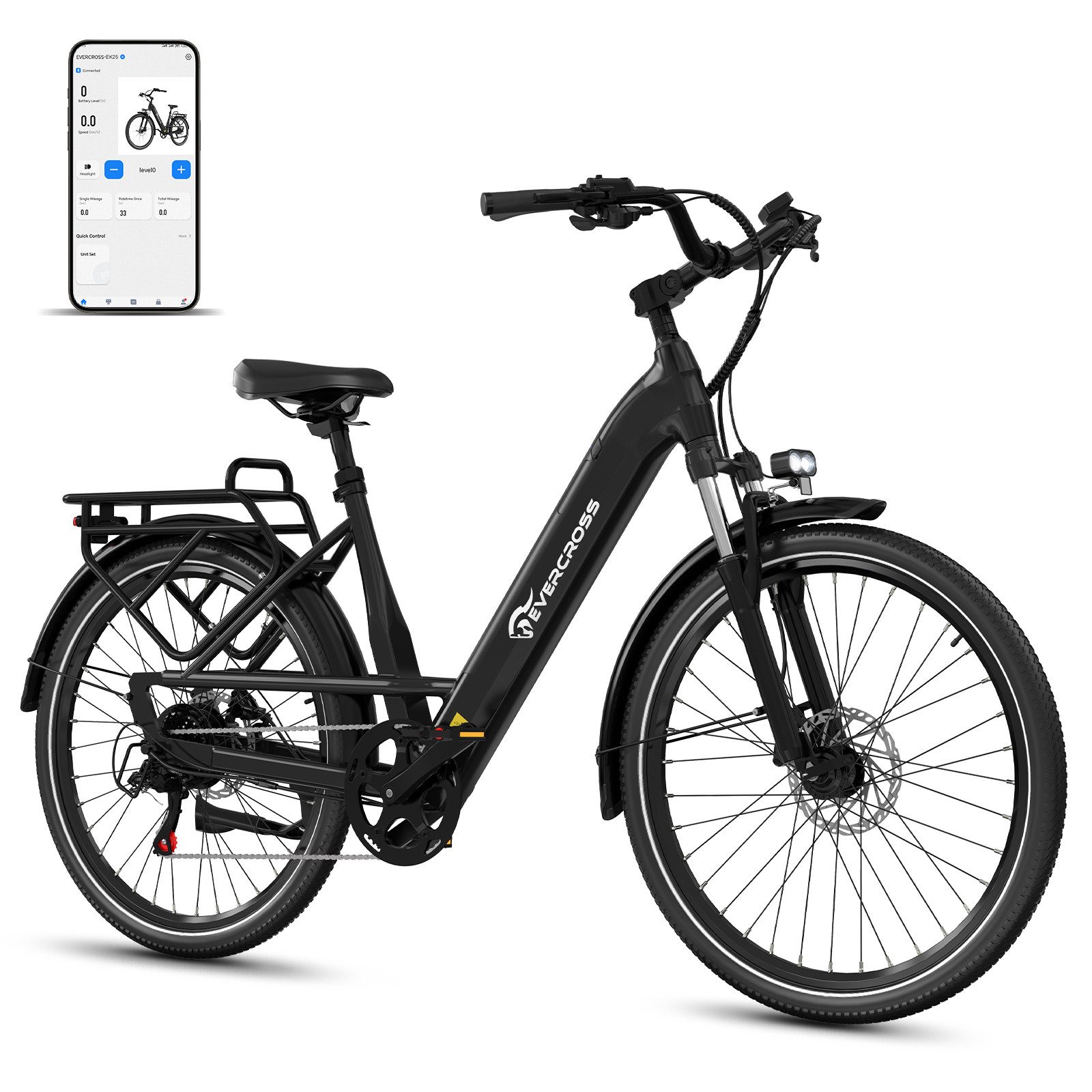 EVERCROSS TECH E-Bike EK25 für Erwachsene, Drehmomentsensor, 36V 468Wh, 60-100km Reichweite, 7 Gang Shimano, Heckmotor, 468 Wh, 27,5 Zoll, 7-Gang Shimano, App Bluetooth Steuerung, mit Gepäckträger