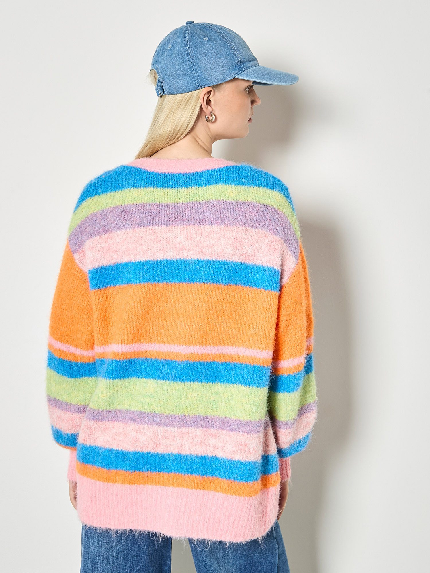Apricot Cardigan Flauschige Strickjacke mit Streifen