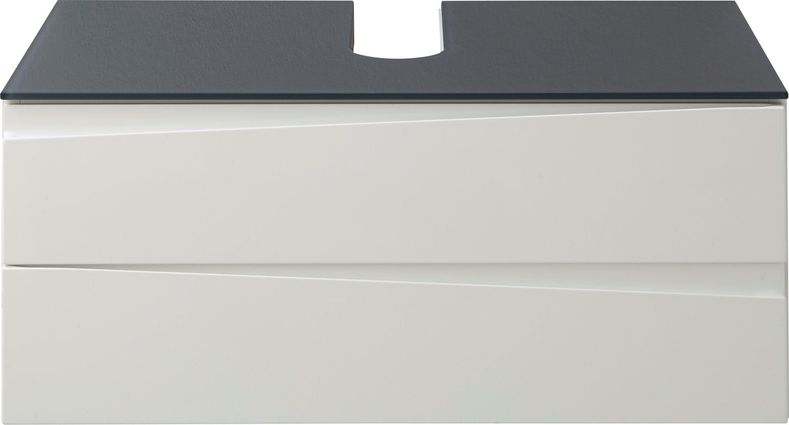 Hochglanz Waschbeckenunterschrank 80 Shape cm, Deckeplatte Front Breite byLIVING Glas weiß, anthrazit