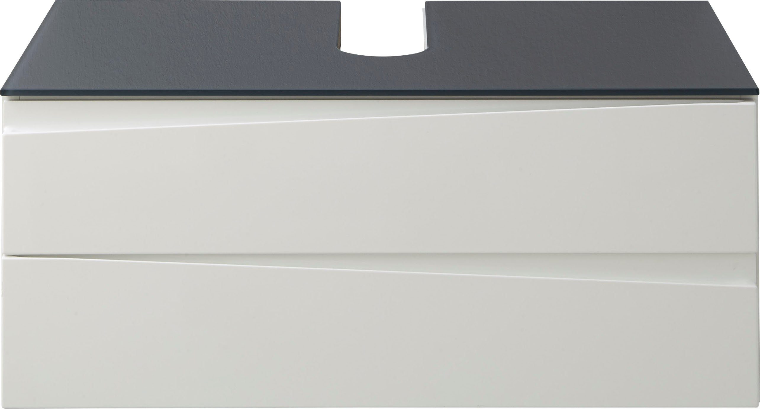 byLIVING Waschbeckenschrank Shape (1-St) für Aufsatzbecken mit asymetrischer Hochglanz Front, 2 Schubkästen